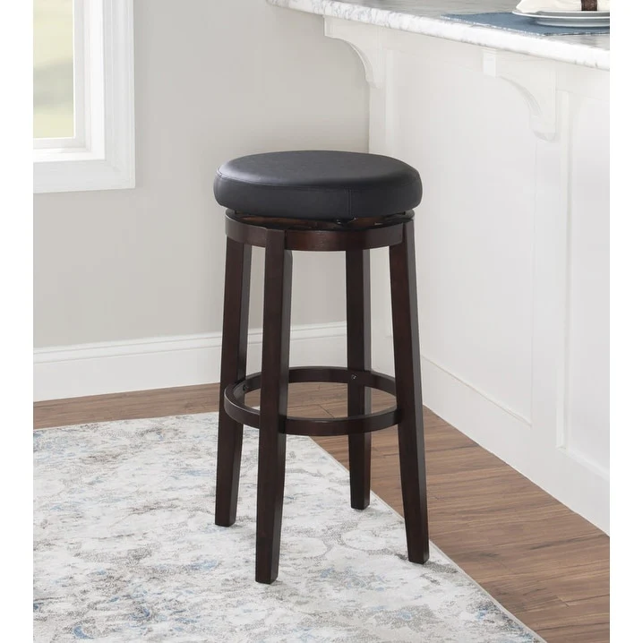 Dorothy Black Faux Leather Backless Swivel Bar Stool