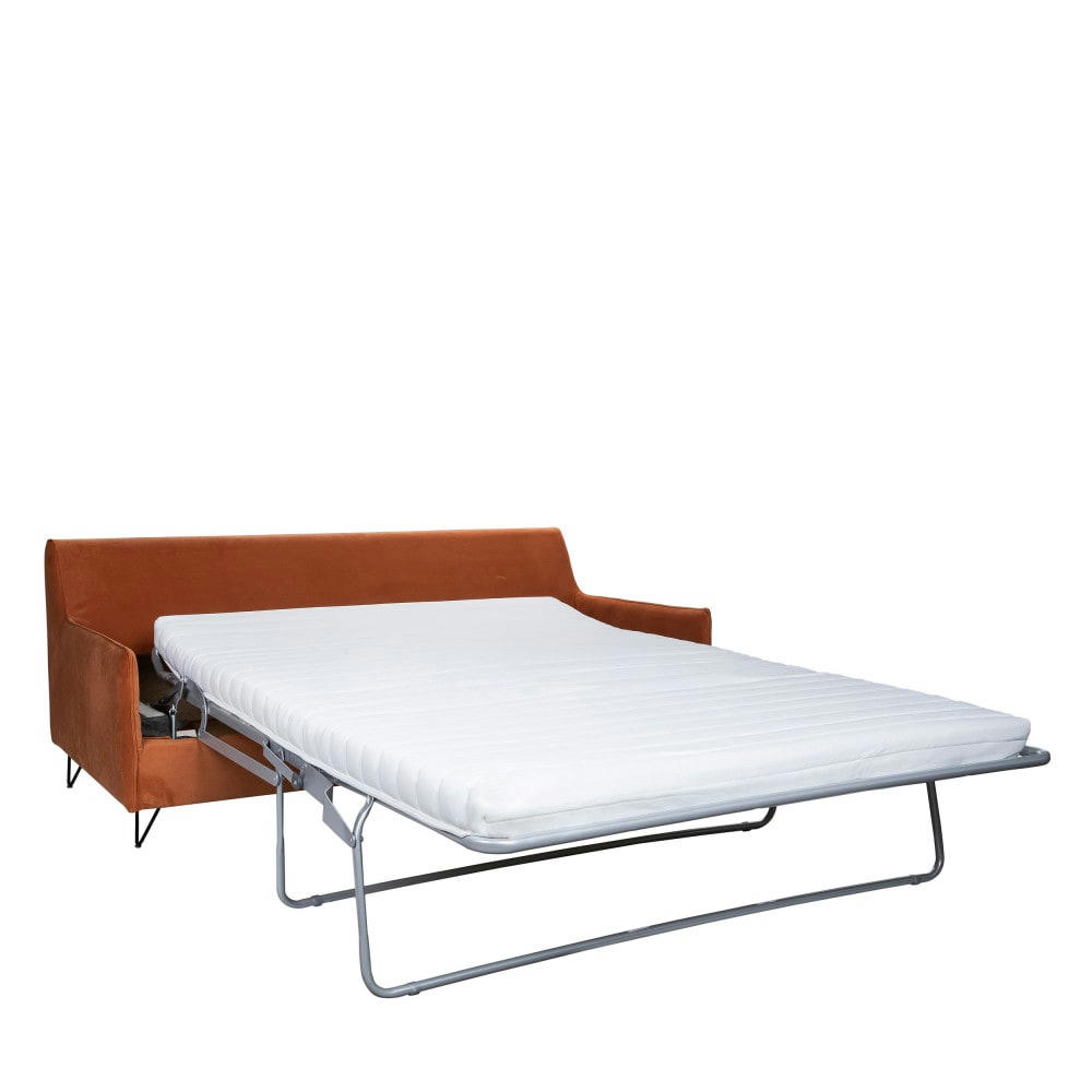 LUNERY - Canapé 4 places convertible en velours pieds épingles noirs rouille