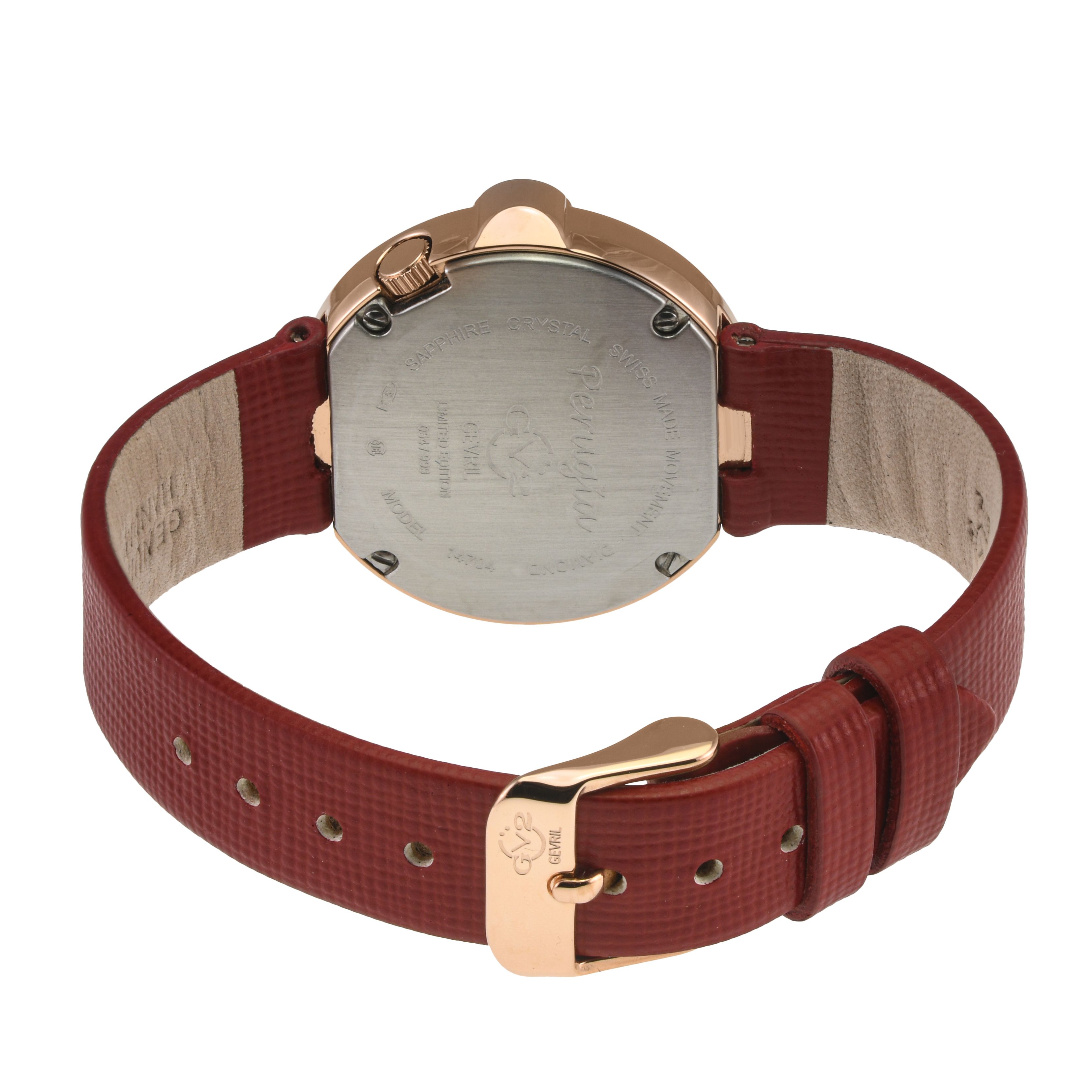 GV2 GV2 Perugia Diamond Silver/White Dial, Genuine Saffiano Red Handmade Leather Swiss Watch