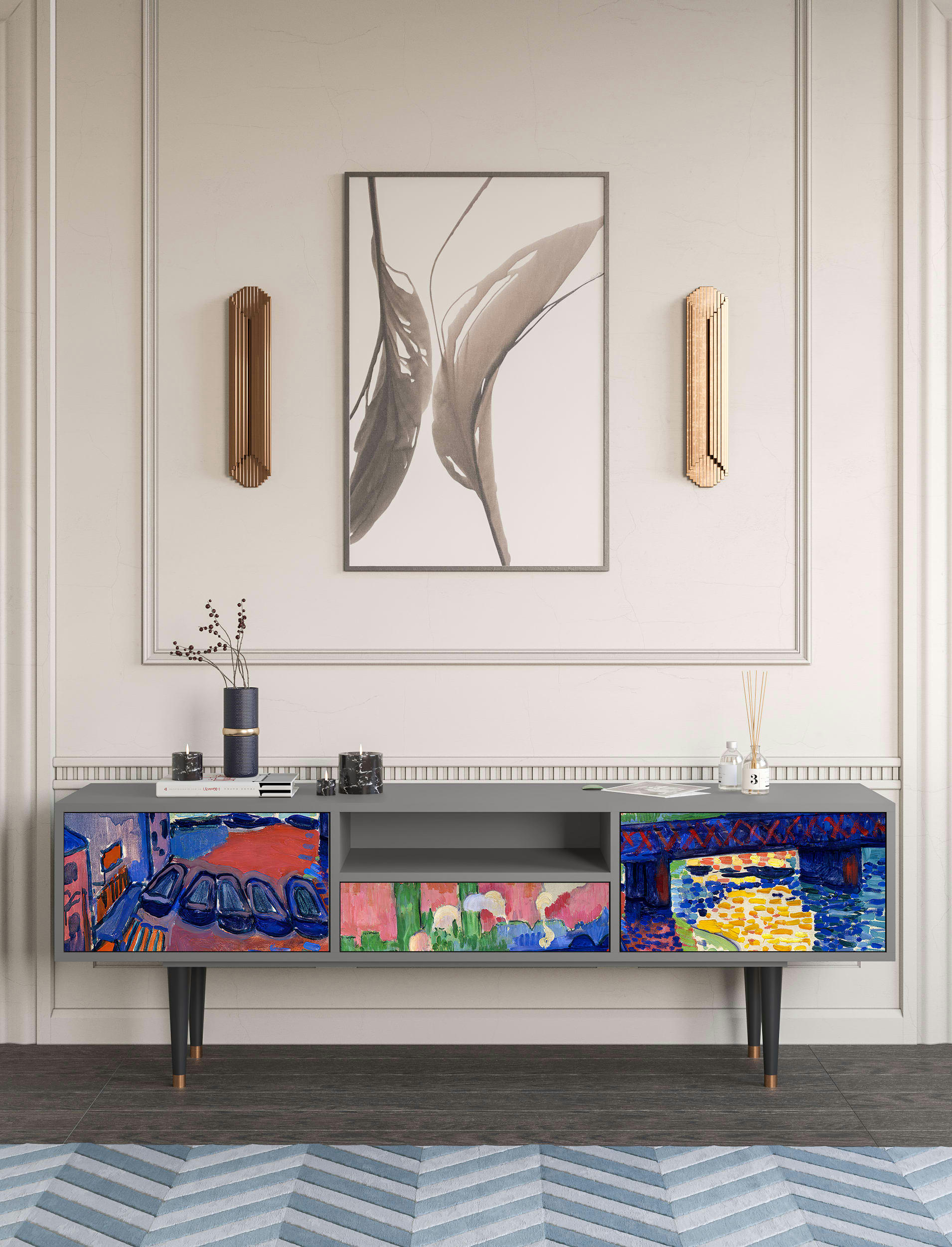 CHARING CROSS BRIDGE BY ANDRE DEAIN - Meuble TV  multicolore 1 tiroir et 2 portes L 170 cm