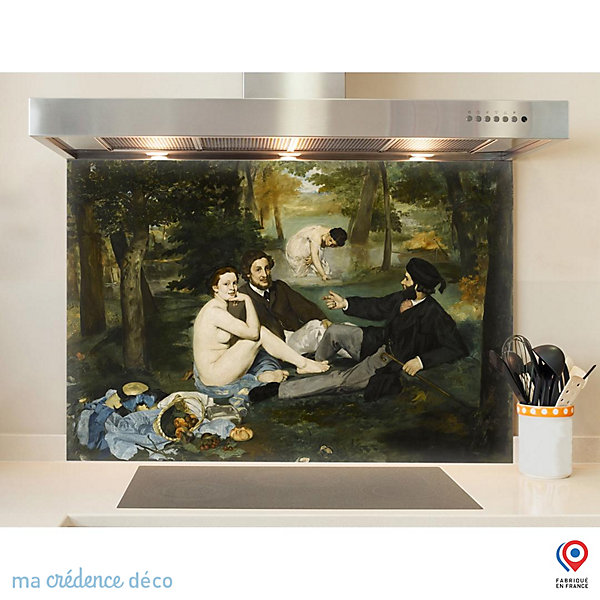 Crédence cuisine fond de hotte Edouard Manet, Le Déjeuner sur l'herbe - Verre trempé - L 90 cm x H 50 cm - MaCrédenceDéco