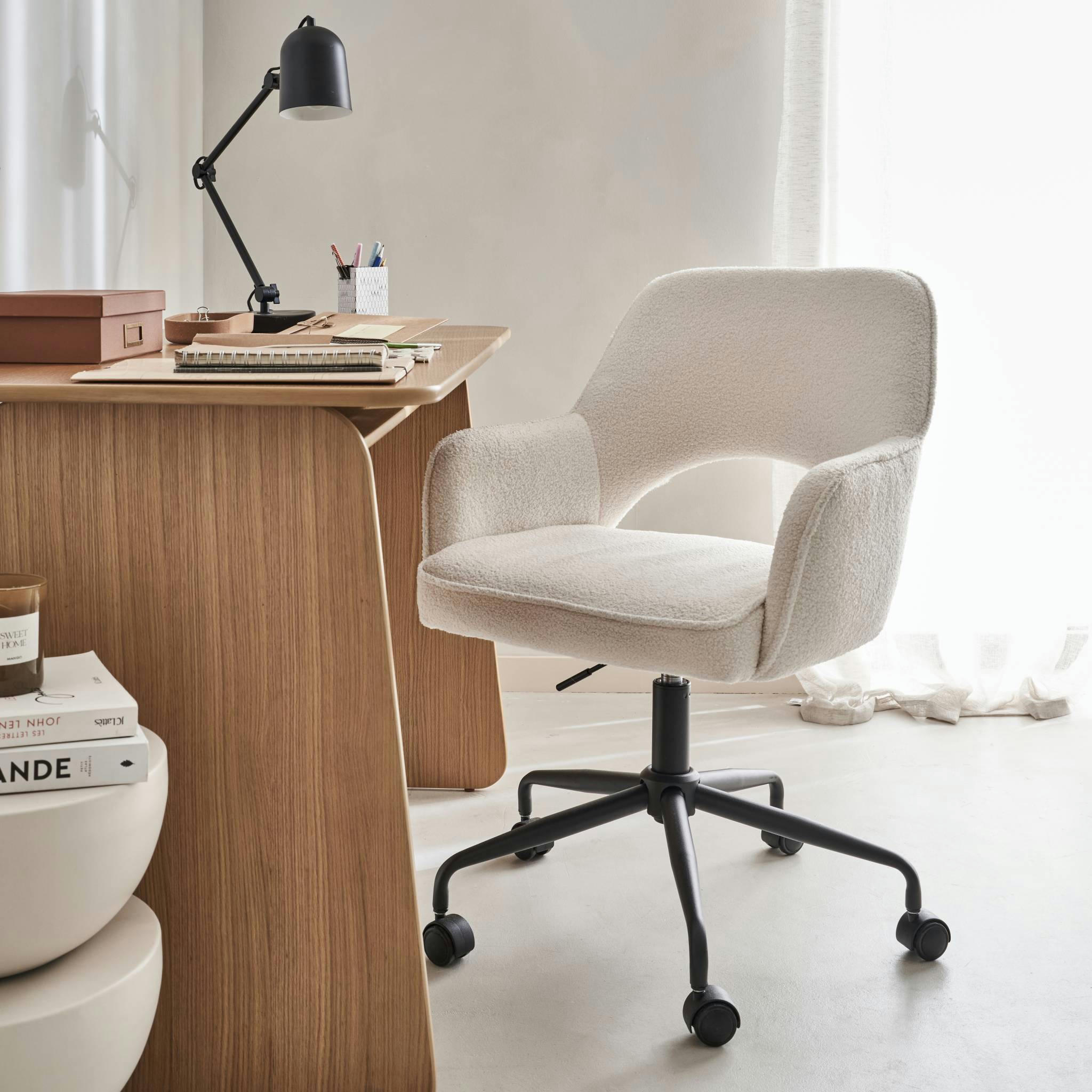 JIM - Chaise de bureau à roulettes bouclettes blanche