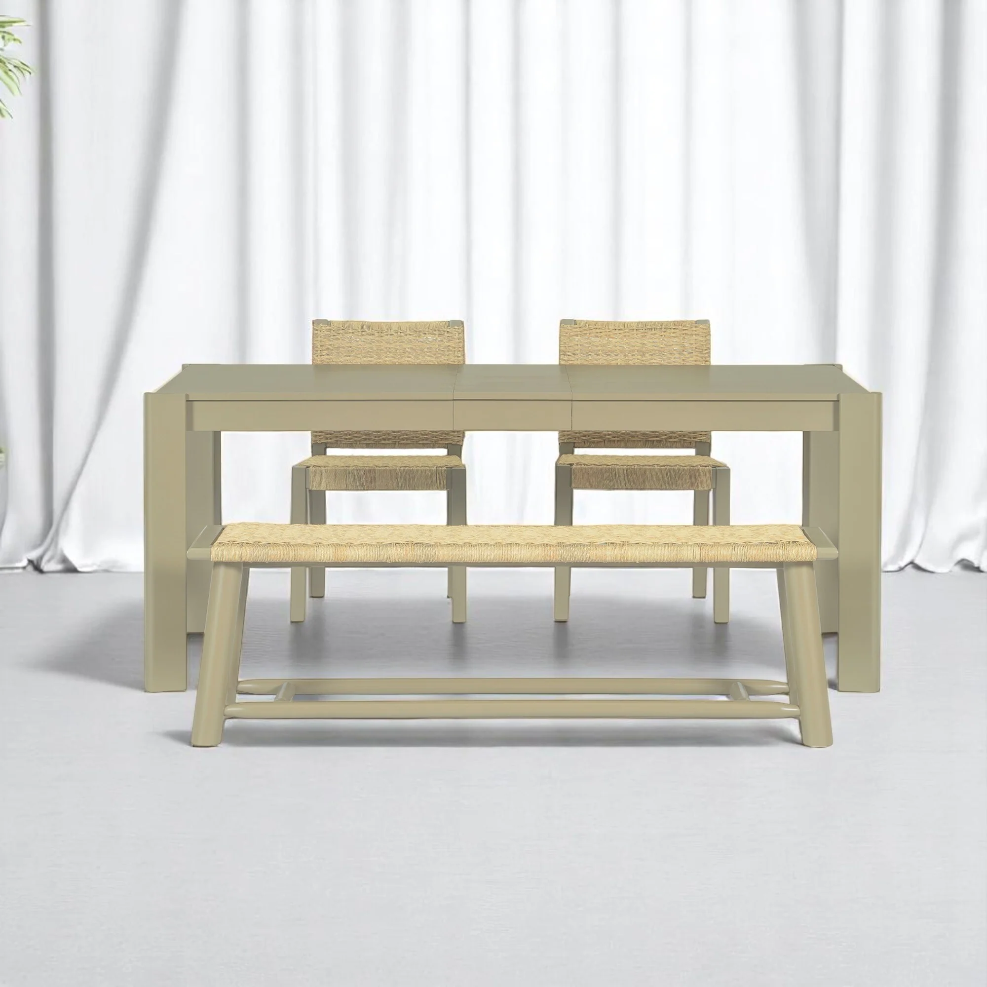 Extendable Dining Table Set with Solid Wood and Rattan Chairs, Expandable 59 to 73 Dining Room Table for 4 to 8 Guests