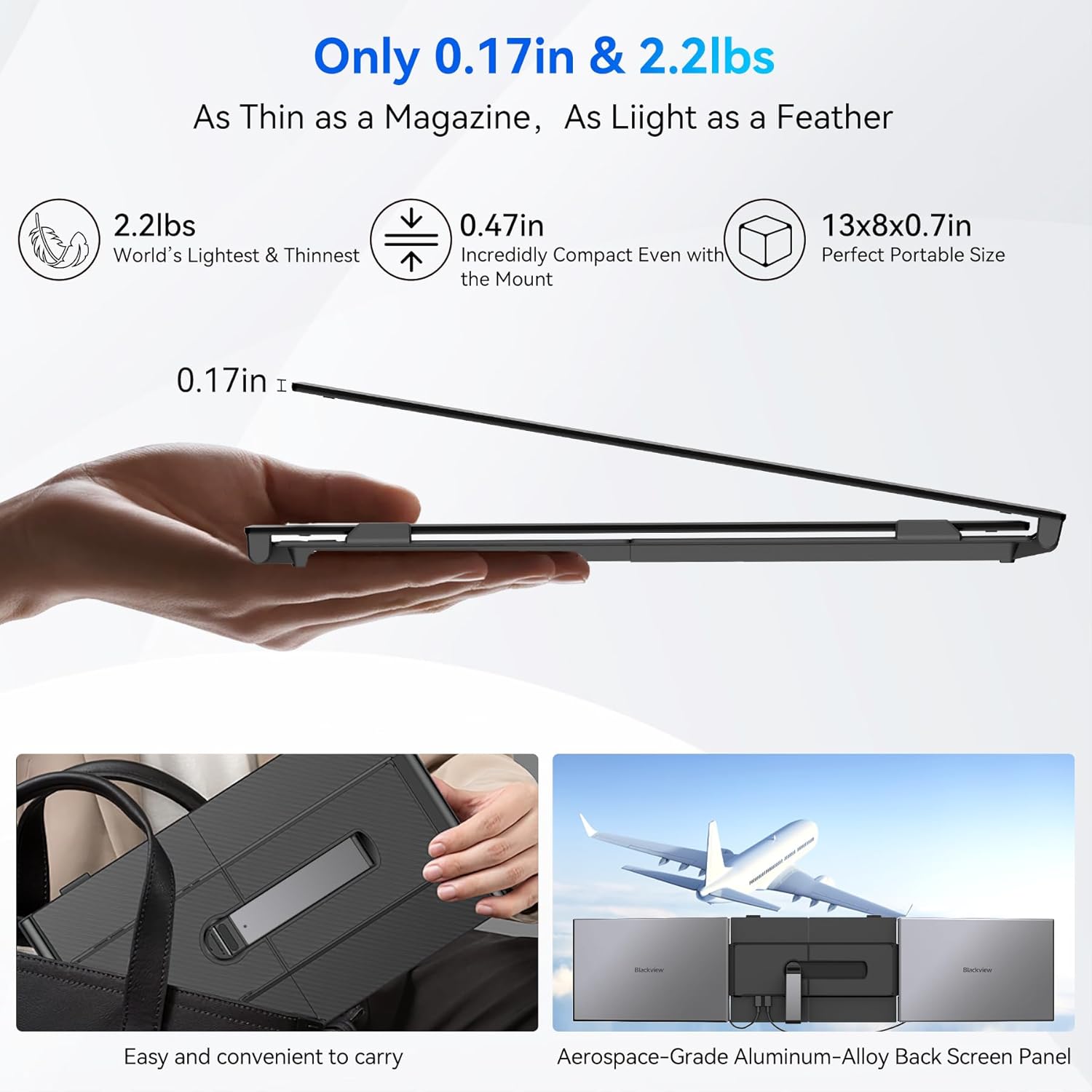 Blackview DCM6 Triple Laptop Screen Extender 14 1080P FHD IPS Portable External Screen Two Cable USB C Travel for 13-17'' Laptop Plug & Play Compatible with Windows/Mac/Chrome OS and Mobile Devices