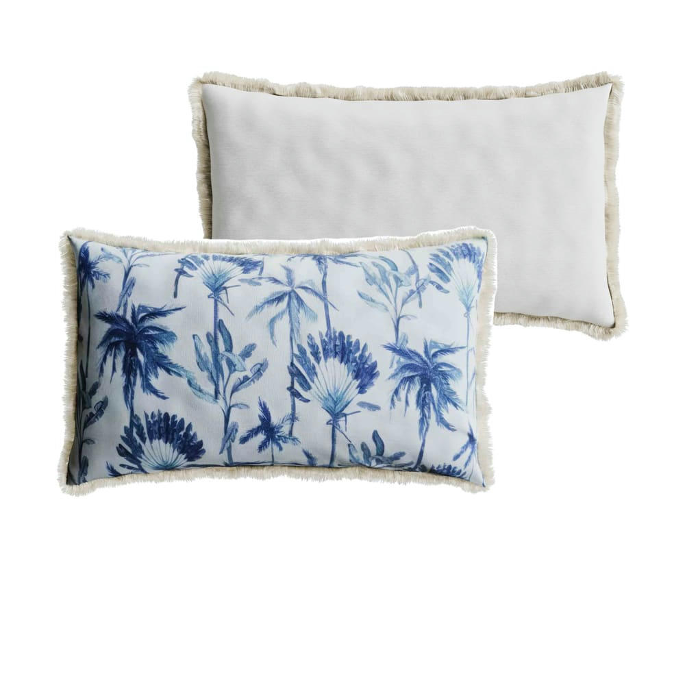DAKAR RECTANGLE - Coussin rectangulaire feuillage tropical bleu