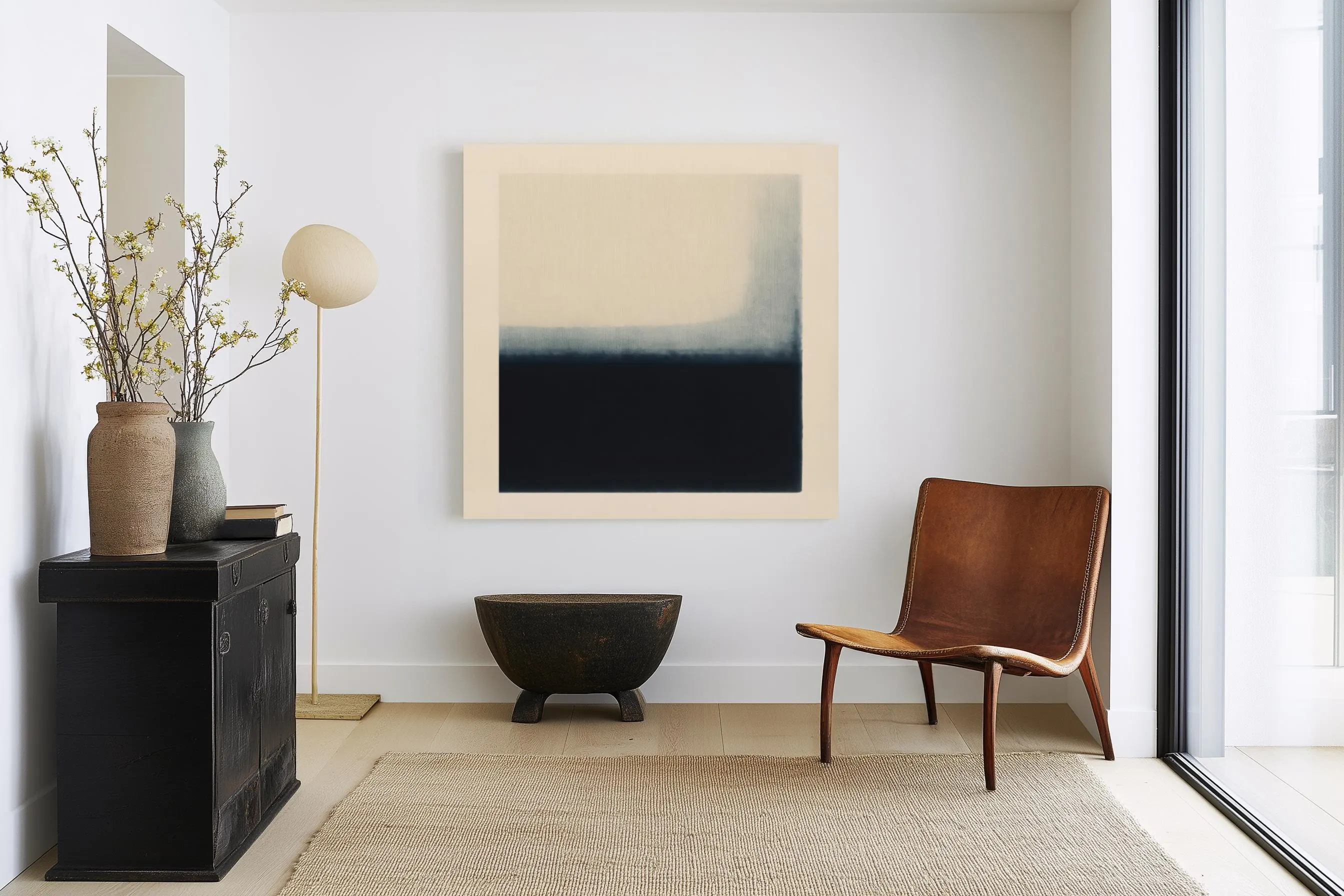 Blue Abstract Wall Art: Japandi Minimalist Square Print, Modern Wabi Sabi Decor - Limen Squared