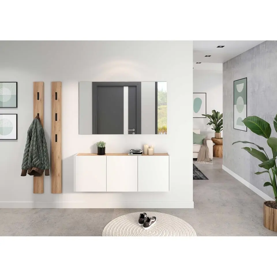 Halkast Lydia - 138x25x52cm - 3 deuren - wit/eikdecor