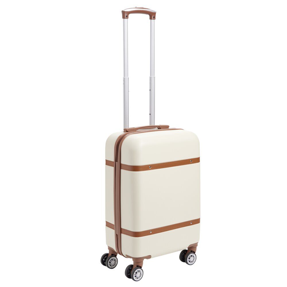 Valise cabine 38L plastique ABS beige avec cadenas à combinaison 4 chiffres