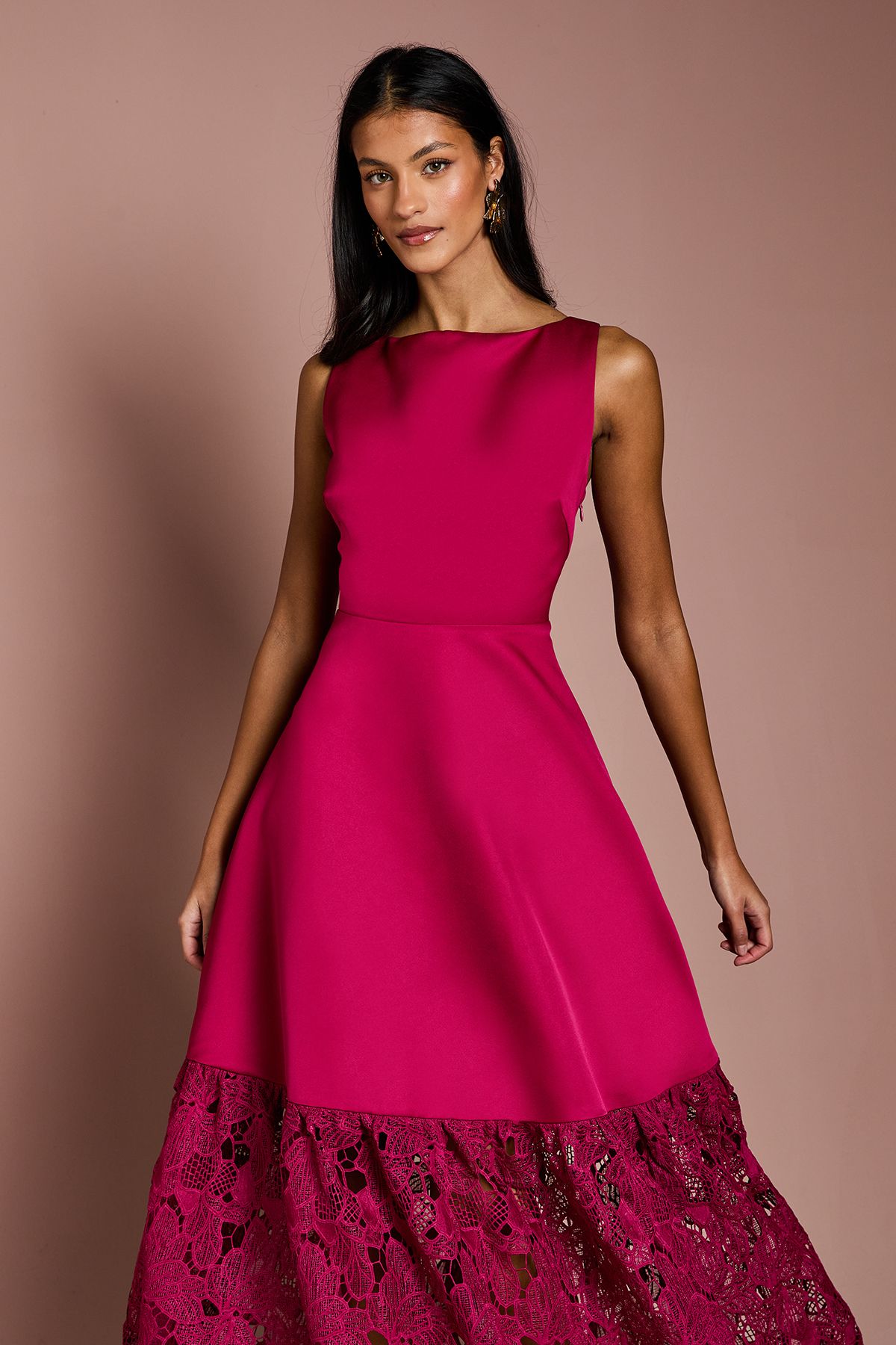 Coast Petite Lace Hem Structured Satin Maxi Dress