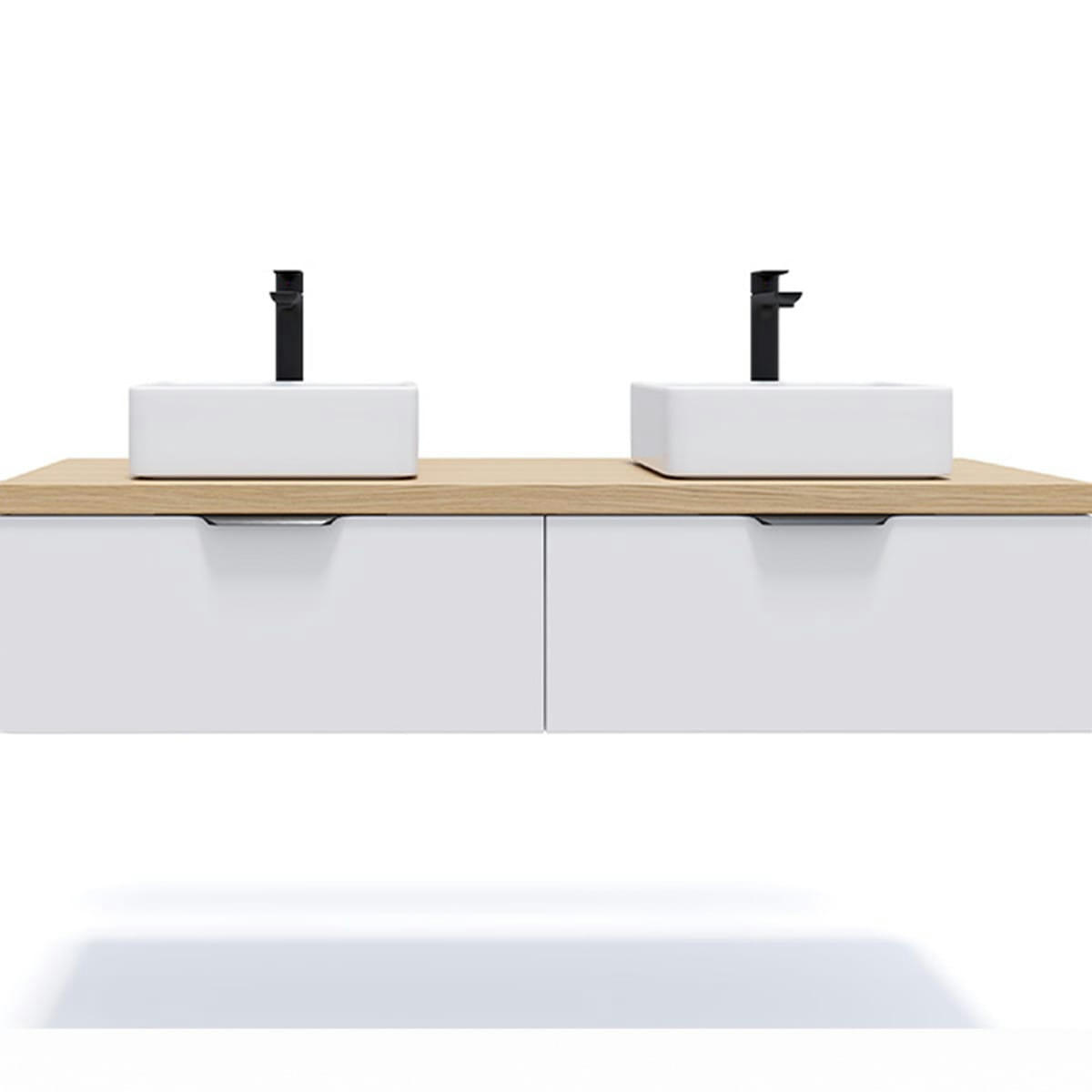 SOHO - Meuble salle de bain 2 vasques posées 140cm 2 tiroirs Blanc