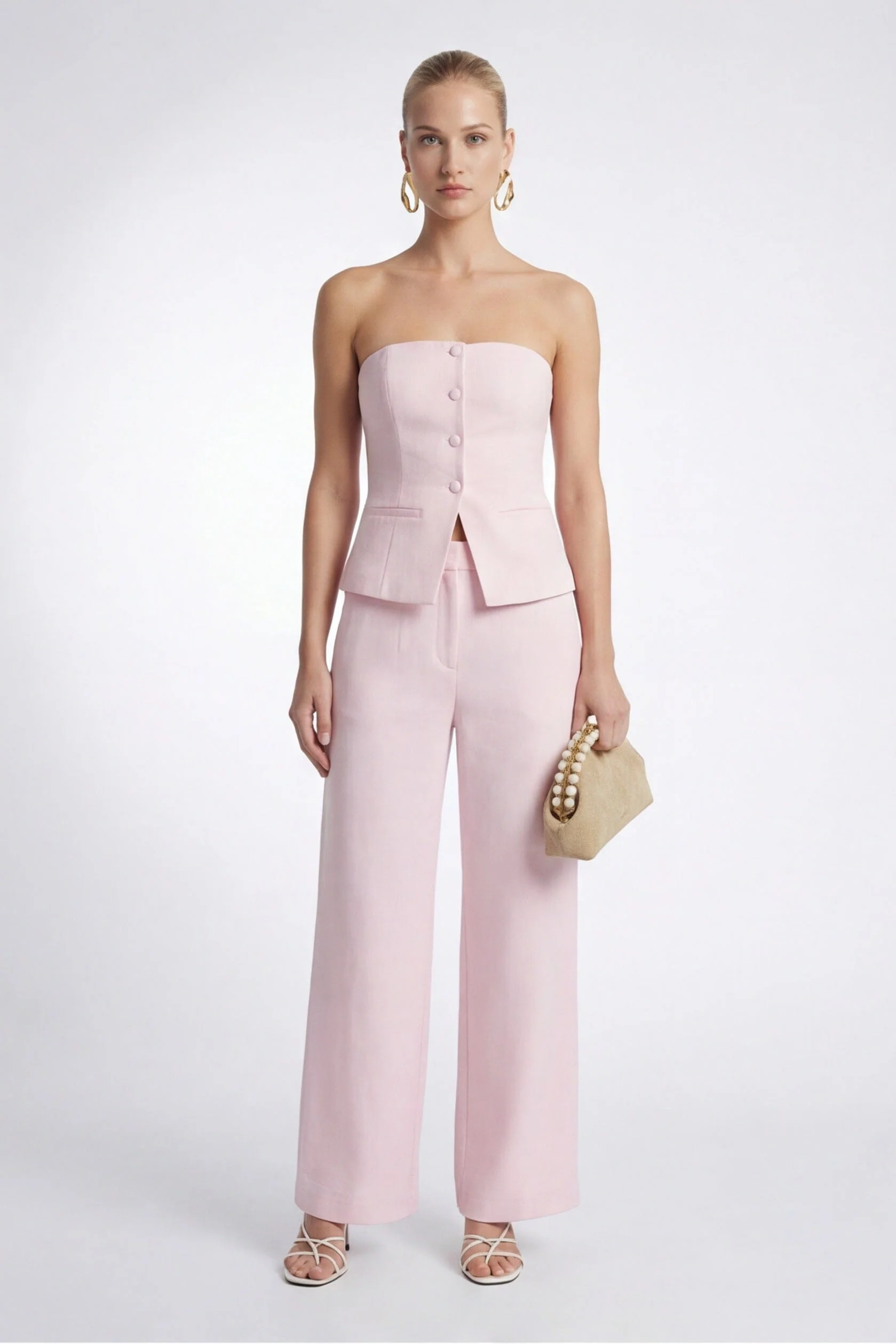 PANTALON TAILLE HAUTE - CLEO - POUDRE