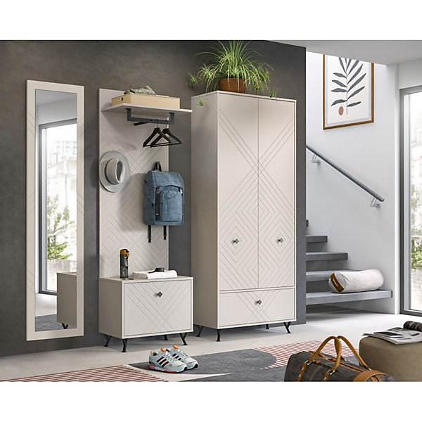 Ensemble dentrée complet LUNABeige mat215x190x35 cm6 niches, 5 étagères