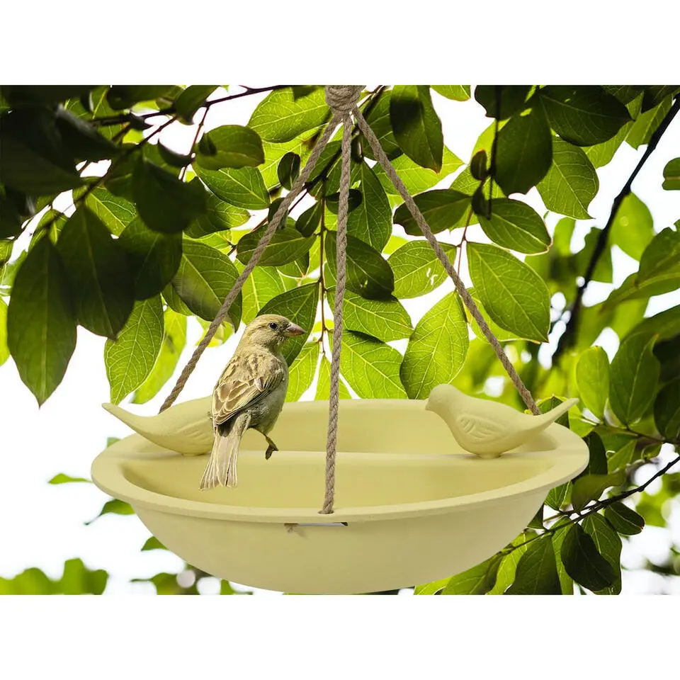 Decoris Vogelbad - bamboe hout - geel - drinkschaal - 27 cm