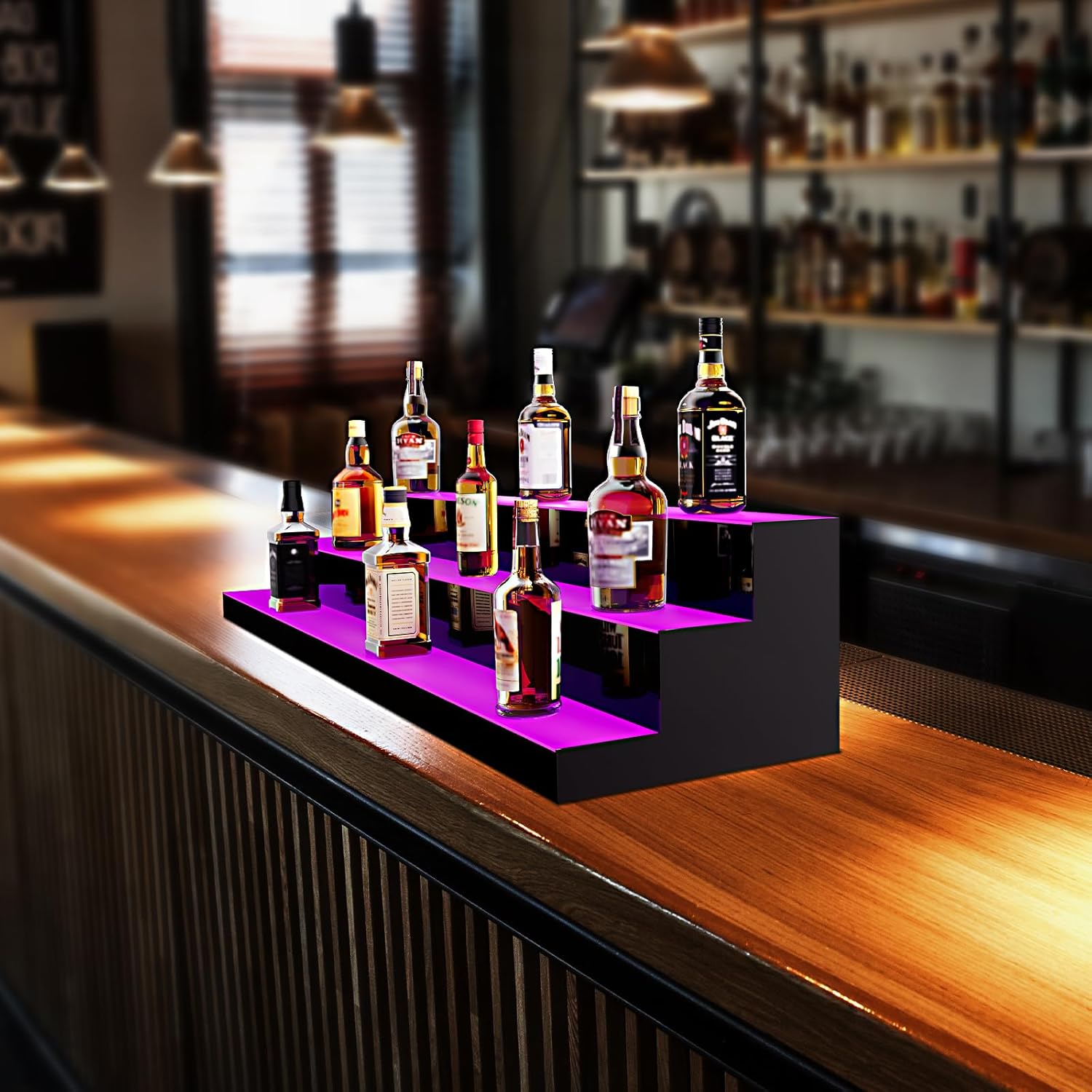 VEVOR LED Lighted Liquor Bottle Display Shelf, 3 Tiers 60 Inches, Supports USB, Illuminated Home Bar Shelf with RF Remote & App Control 7 Static Colors 1-4 H Timing, Acrylic Light Shelf