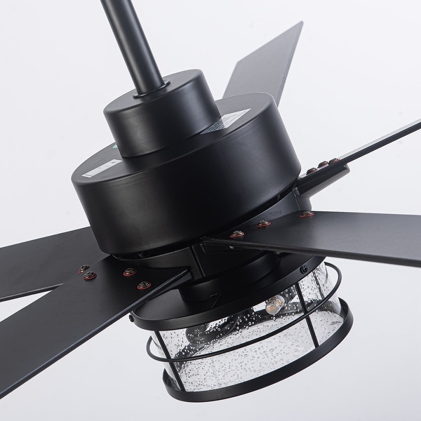65" Black Wooden 5-Blade Ceiling Fan with Light and Remote