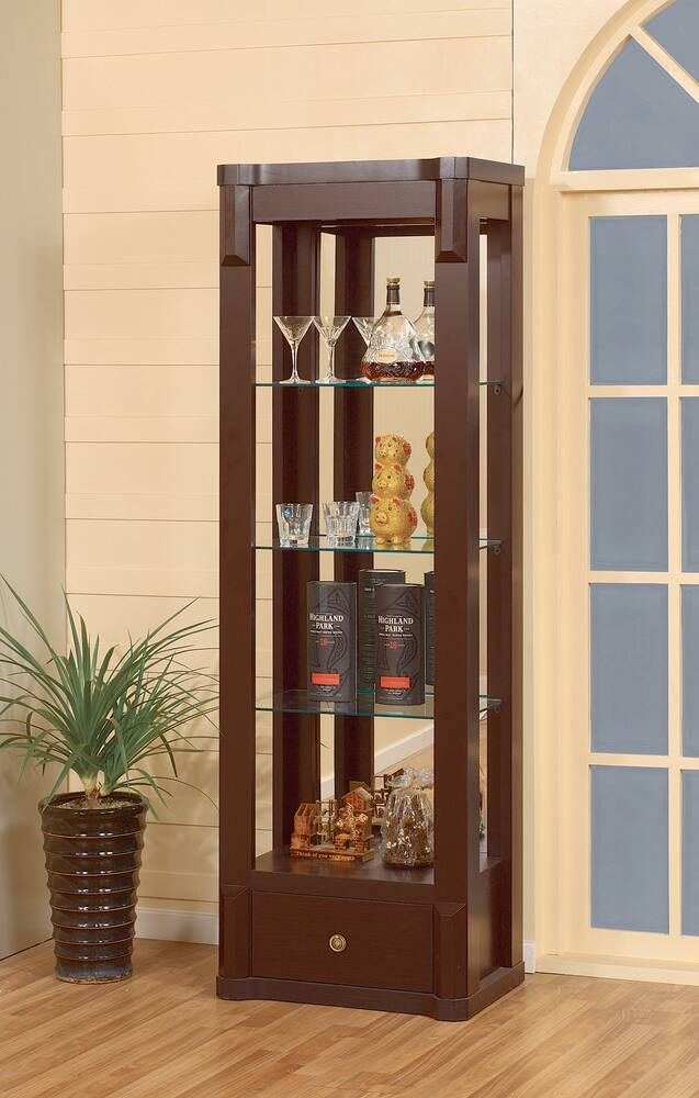 Brassex 4-Tier Curio Cabinet Display with Storage Drawer & Top Light, Dark Cherry