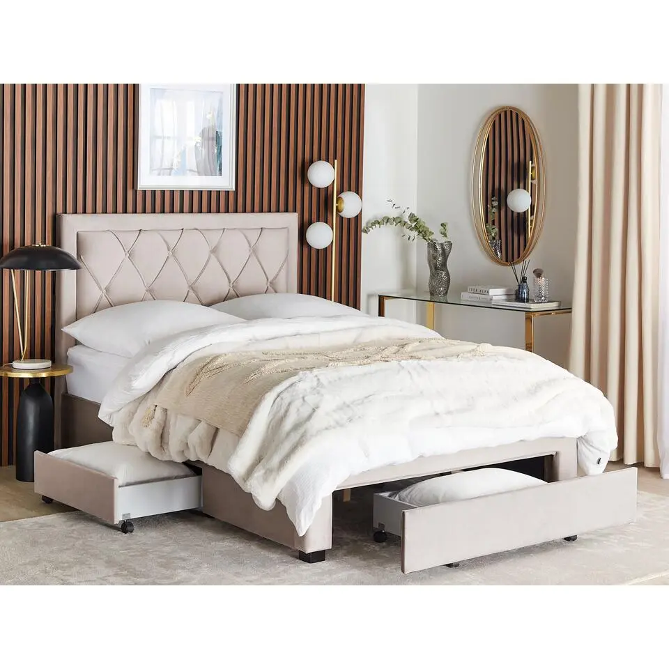 LIEVIN - Bed met opbergruimte - Beige - 140 x 200 cm - Fluweel