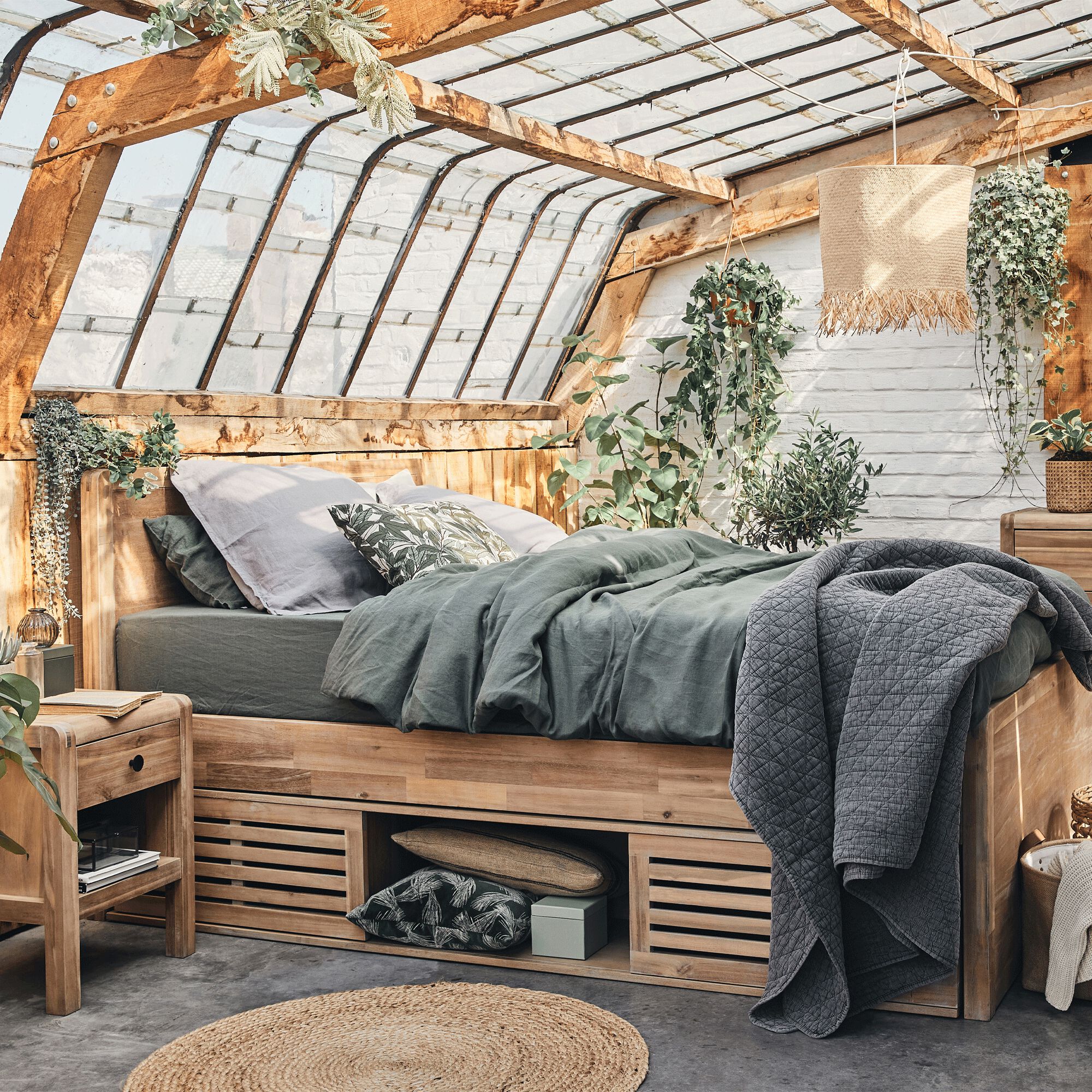 GAIA - Niches de rangement en acacia massif pour lit Gaia - bois clair
