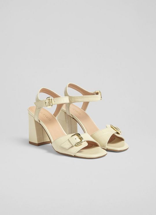 Reeva Cream Buckle Croc Effect Sandals