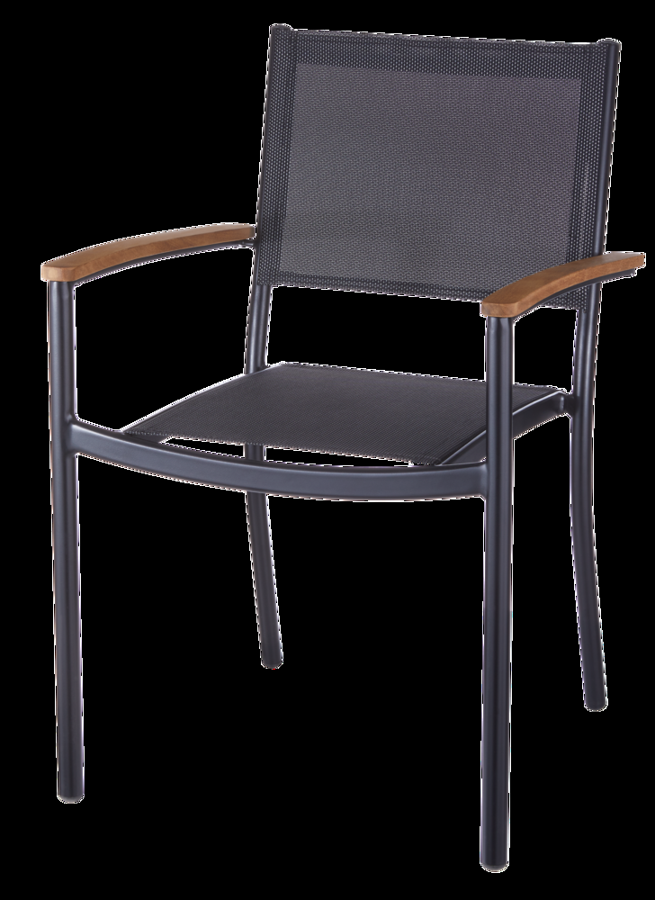 CANVAS Sylvan Aluminum & Teak Wood Outdoor/Patio Stacking Chair, Black