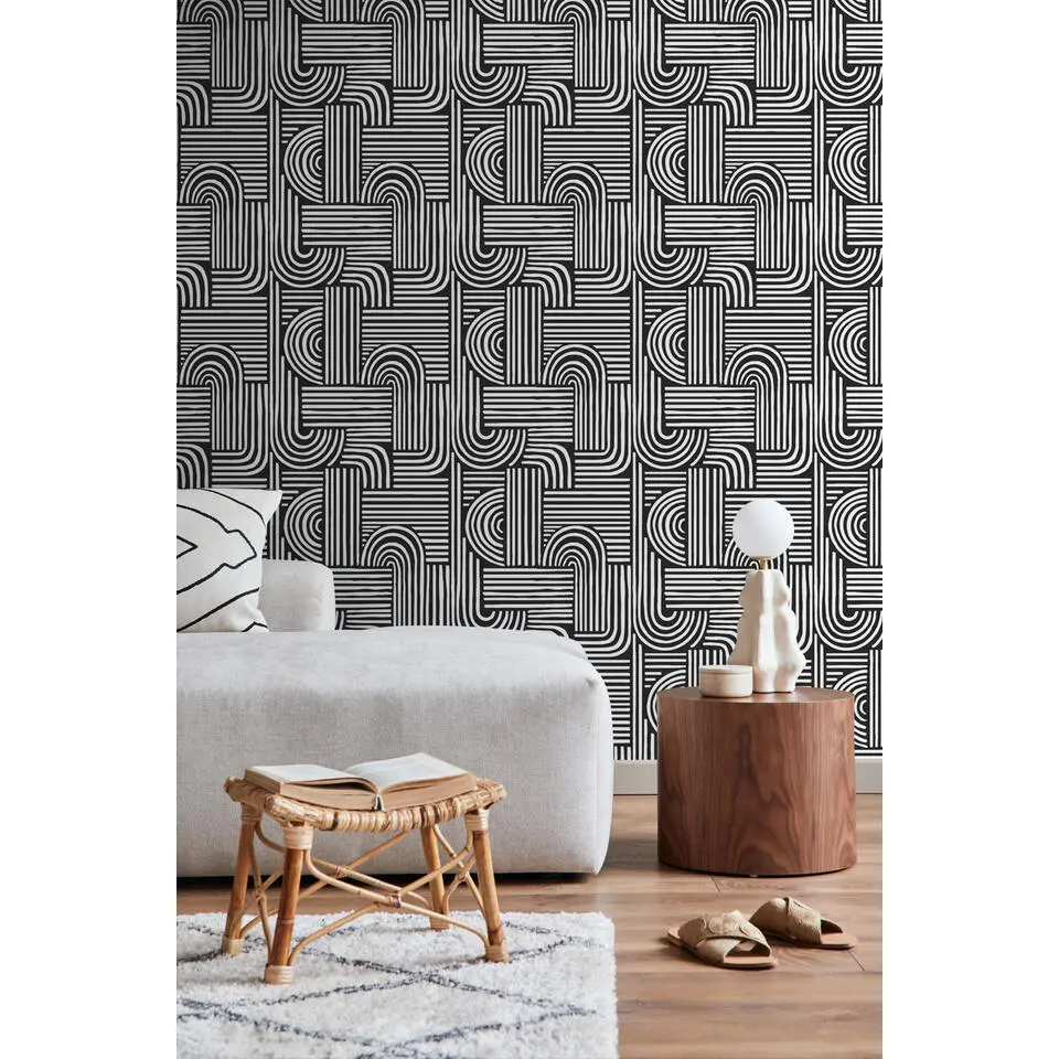 ESTAhome behang grafisch 3D motief zwart wit - 53 cm x 10.05 m