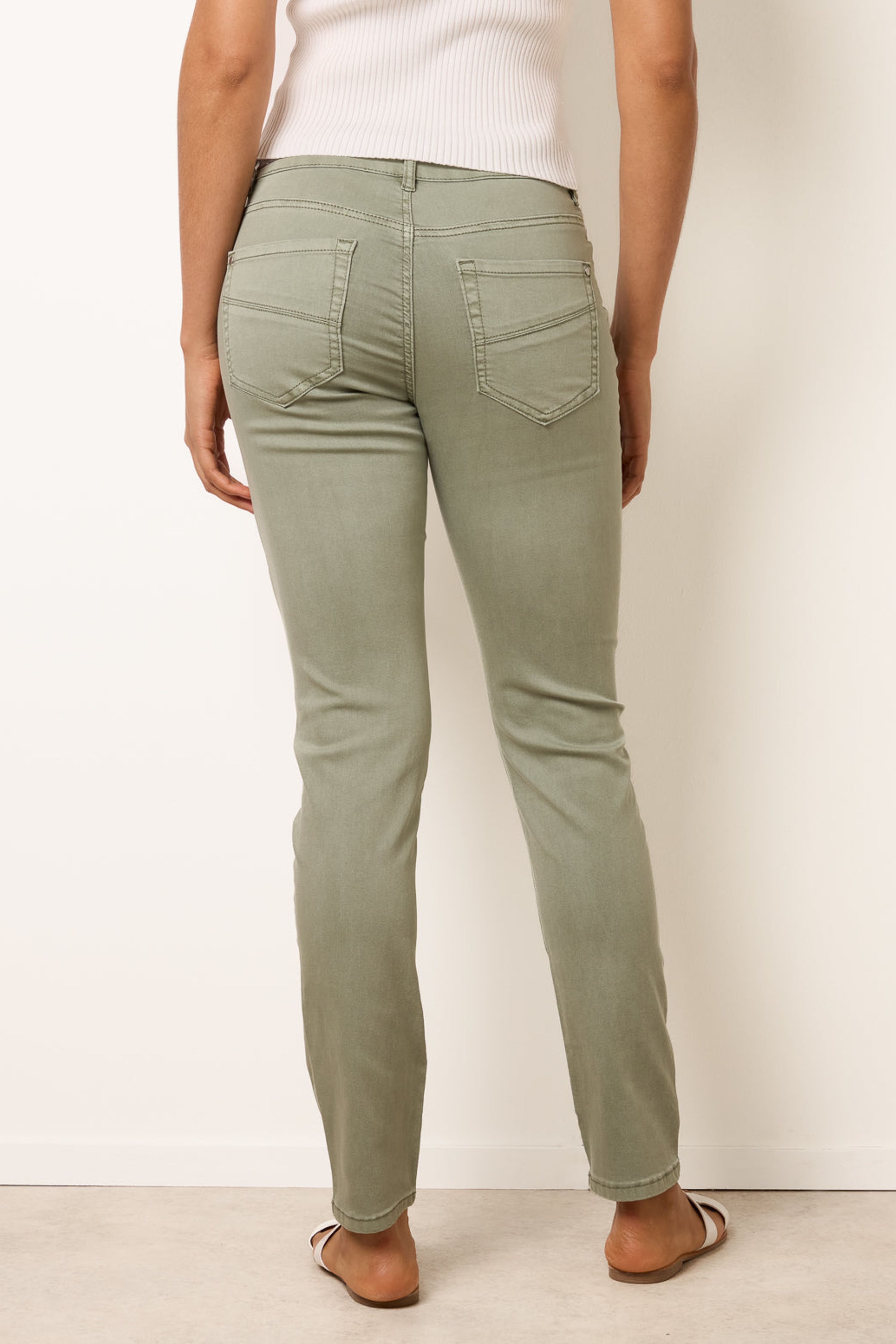 Blue Vanilla Light Green Slim Leg Stretch Denim Scarf Trousers