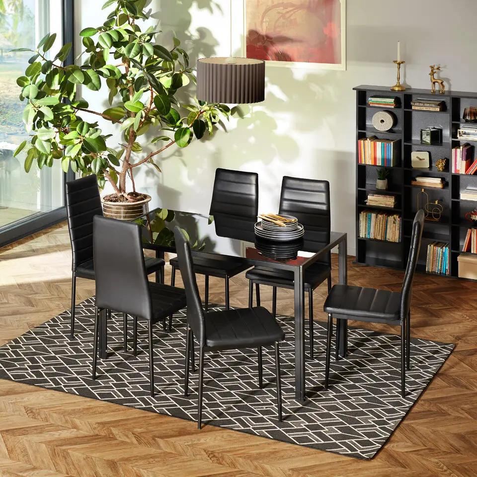 tectake Eettafelset Brandenburg 6 1, Zwart/Zwart