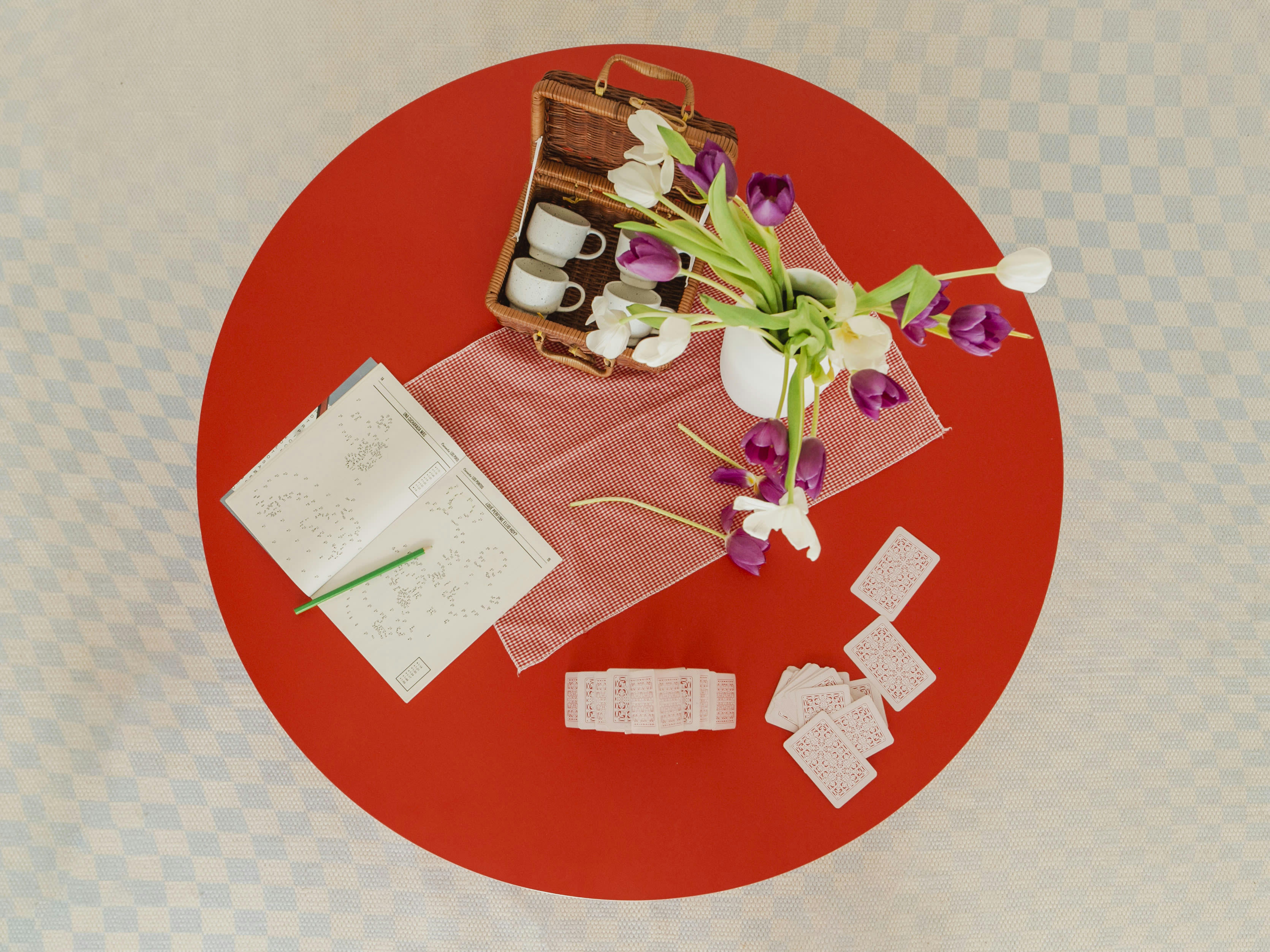 BLOCKIE-PAUSA - Table basse ronde, plateau résistant MDF 3cm rouge Flamme 100cm