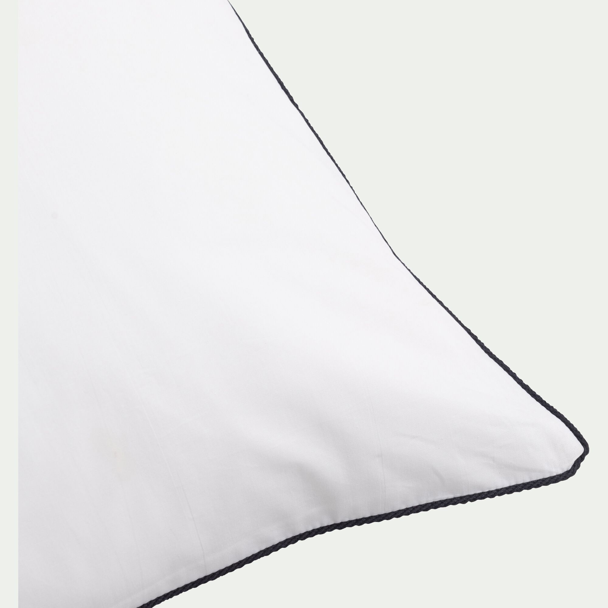 EZIO - Lot de 2 taies d'oreiller en percale de coton 50x70cm avec liseré tressé gris calabrun - blanc
