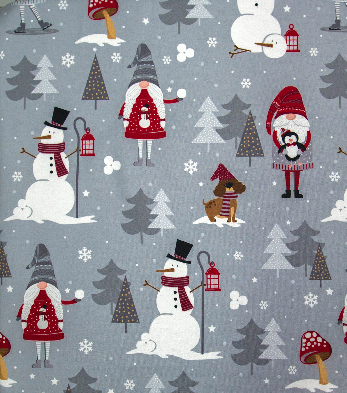 Snowmen & Trees on Gray Super Snuggle Christmas Flannel Fabric