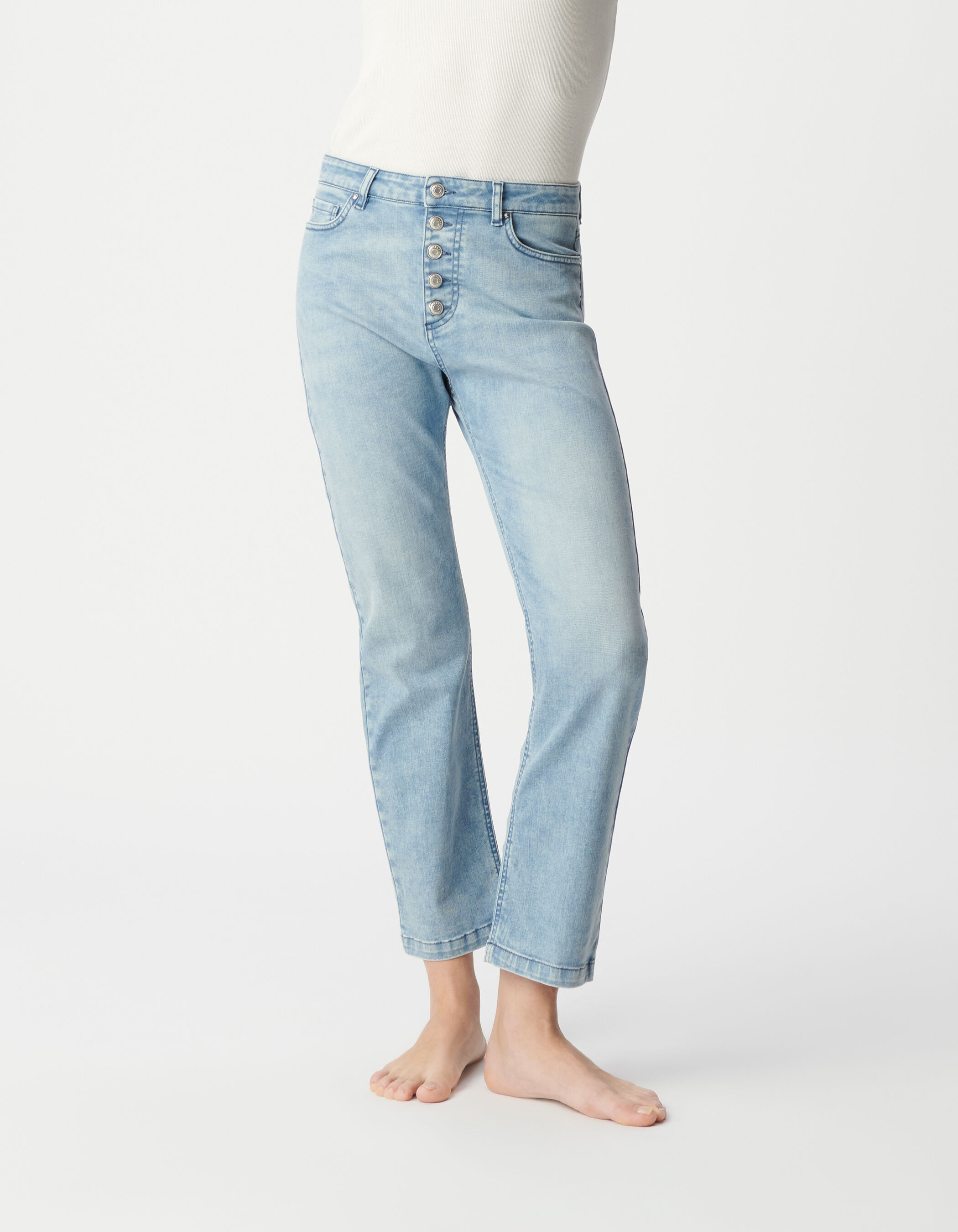 Jean bleu clair cropped boutons apparents powerstretch Femme