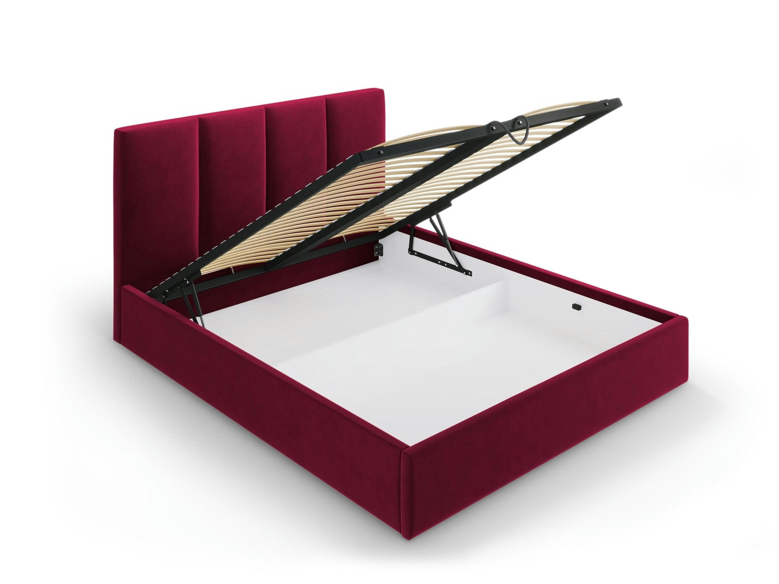 PYLA - Lit coffre avec tête de lit 180x200 cm en velours rouge foncé