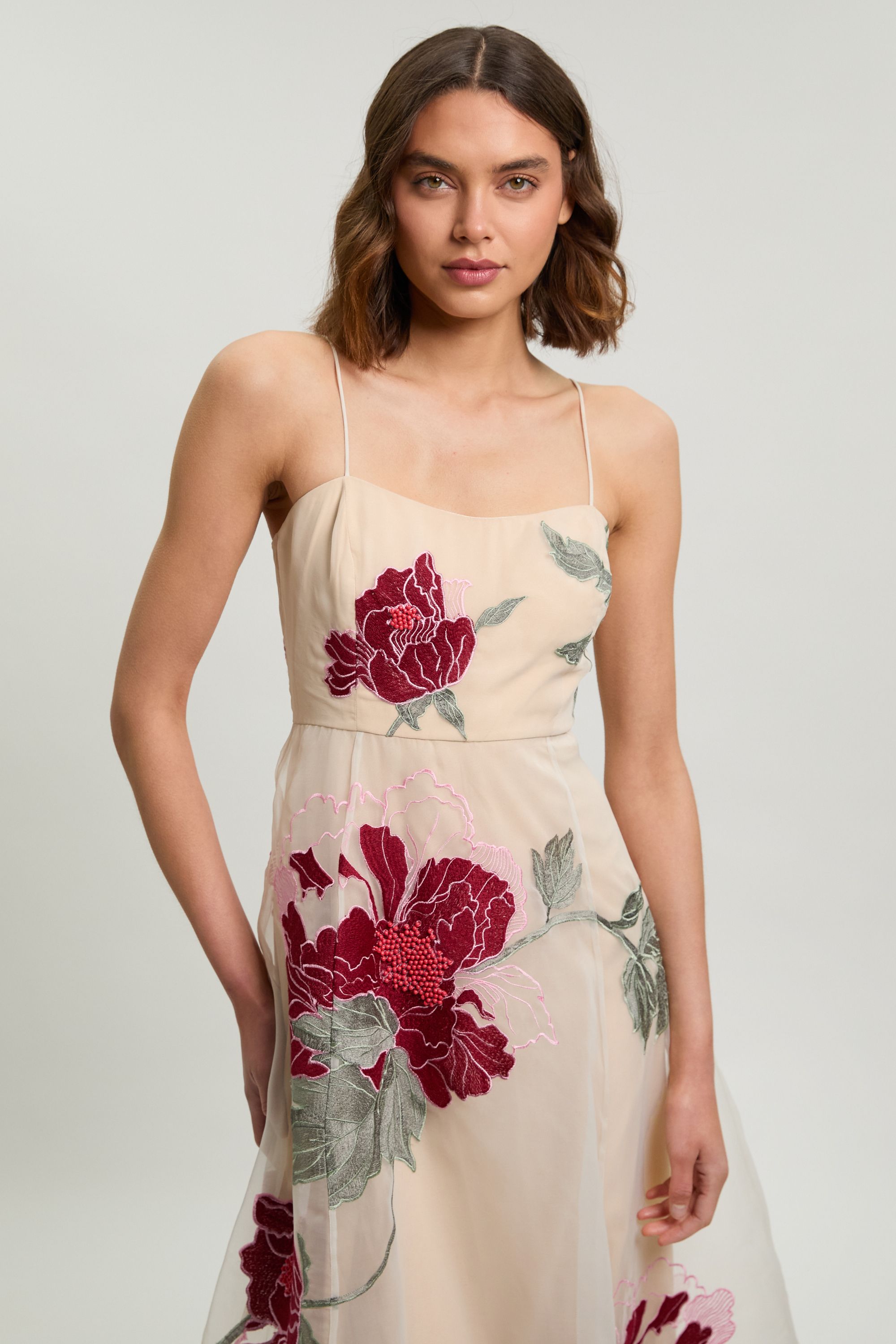KarenMillen Floral Embroidered Organza Bandeau Dress