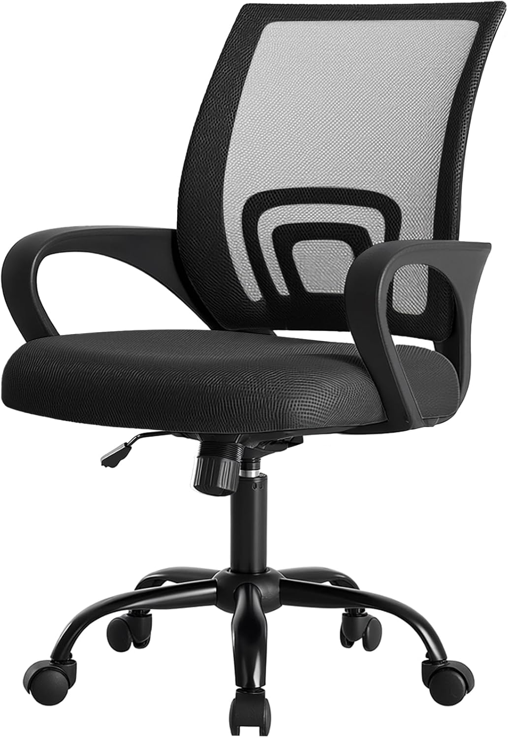 DUMOS Home Office Chair - Ergonomic Mid Back Mesh Desk Chair with Lumbar Support & Rocking Mode, Height Adjustable with Fixed Armrest, for Computer, Gaming, Meeting, 360° Swivel, Black