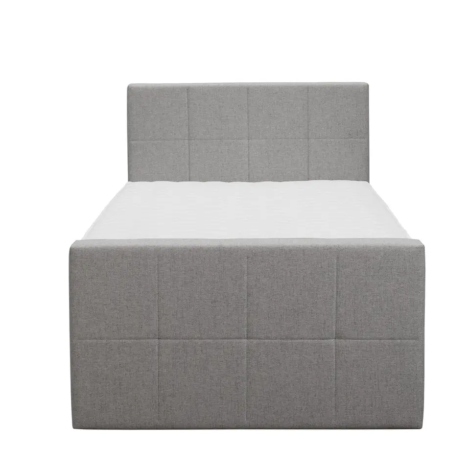 Boxspring met opbergruimte en voetbord Liv geblokt - lichtgrijs - 120x200cm