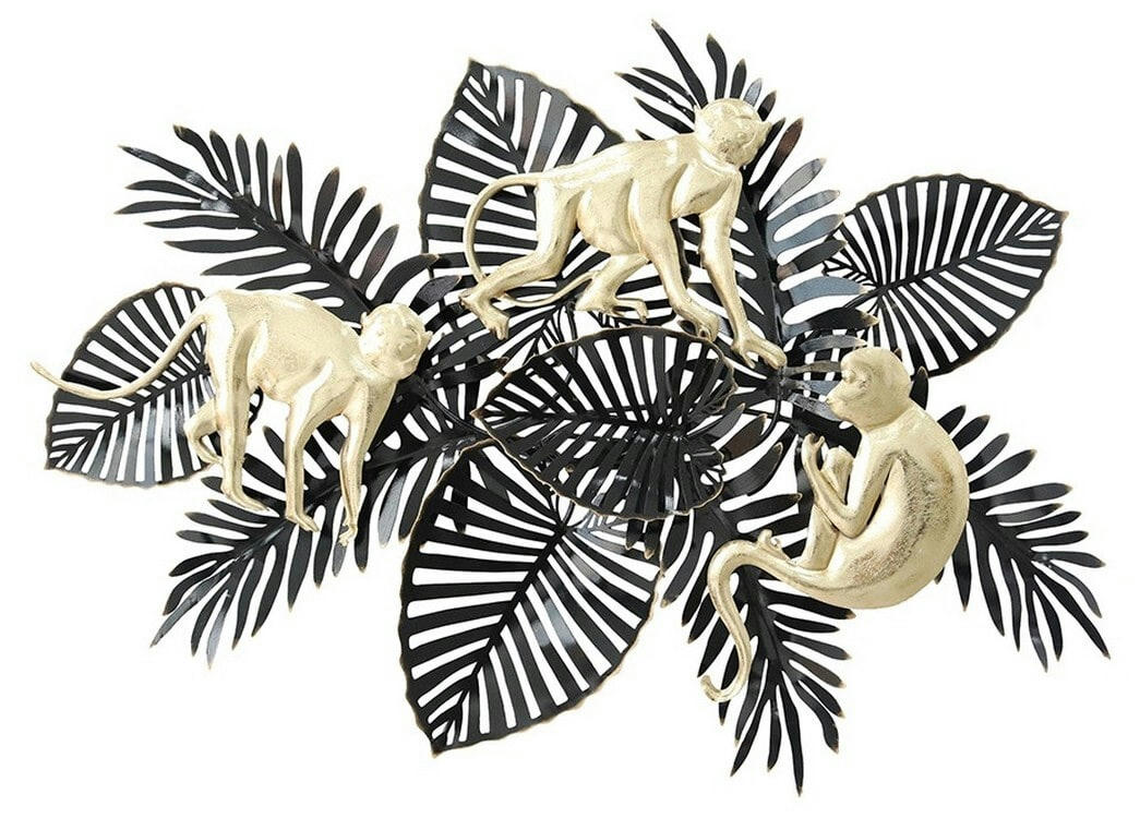 CASSIS - Décoration murale en métal trio de singes dorés 90x63x7