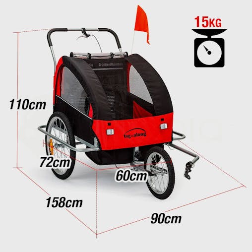 NNEMB Kids Bike Trailer Child Bicycle Pram Stroller Children Jogger Red