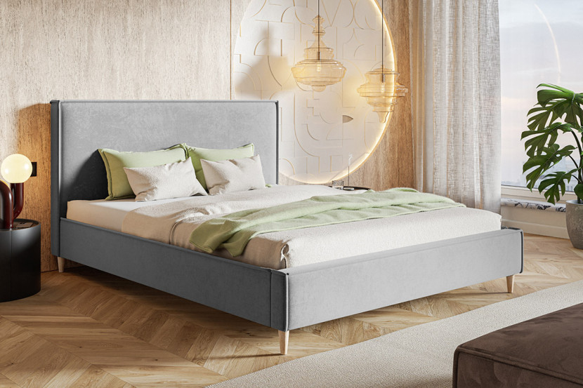 Łóżko jednoosobowe 120x200 LUXO 8 tapicerowane, na wysokich nogach- szare