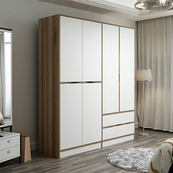 Armoire penderie moderne 6 portes blanches L.185 cm BYRON