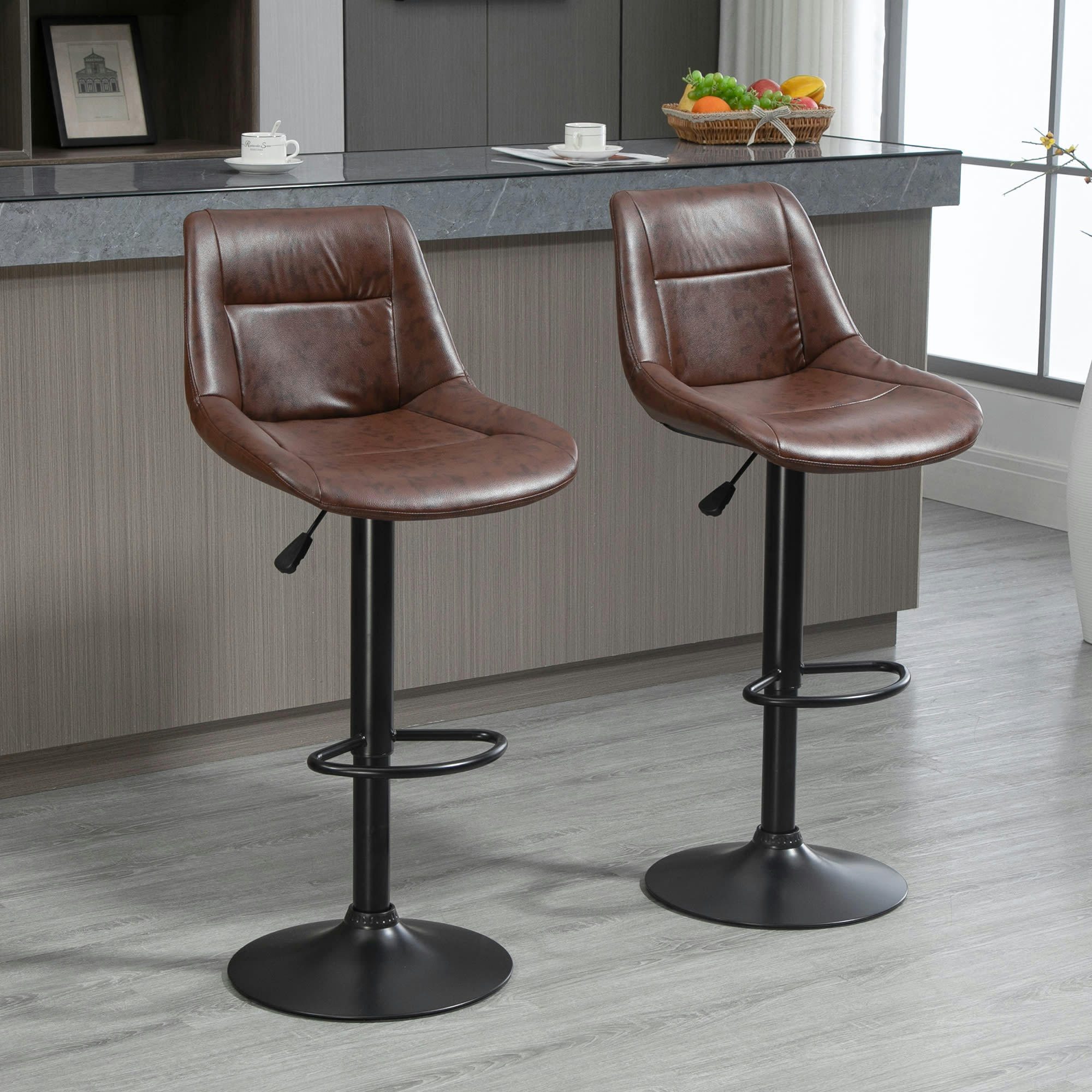 - Lot de 2 tabourets de bar Vintage réglable pivotant marron vieilli