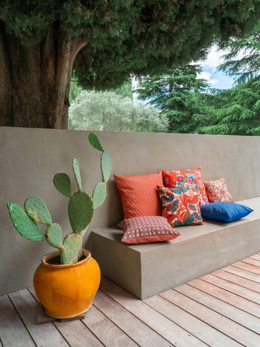 LOTUS - Housse de coussin extérieur graphique bleu 45x45