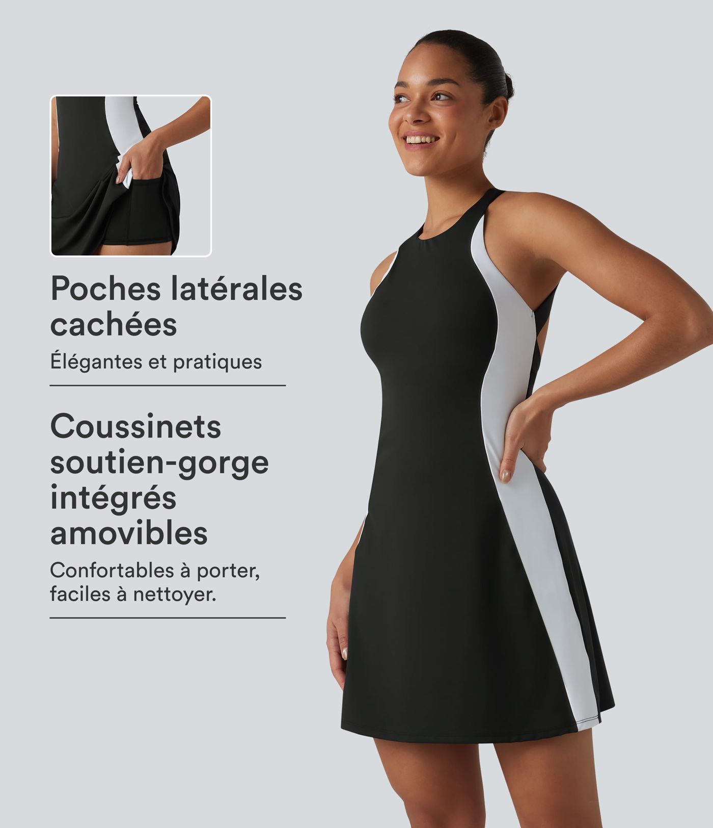 Robe de tennis courte 2-en-1 SoftlyZero™ Airy effet frais InstantCool avec brassière intégrée, color block et poches, accès facile Easy Peasy, protection solaire UPF50