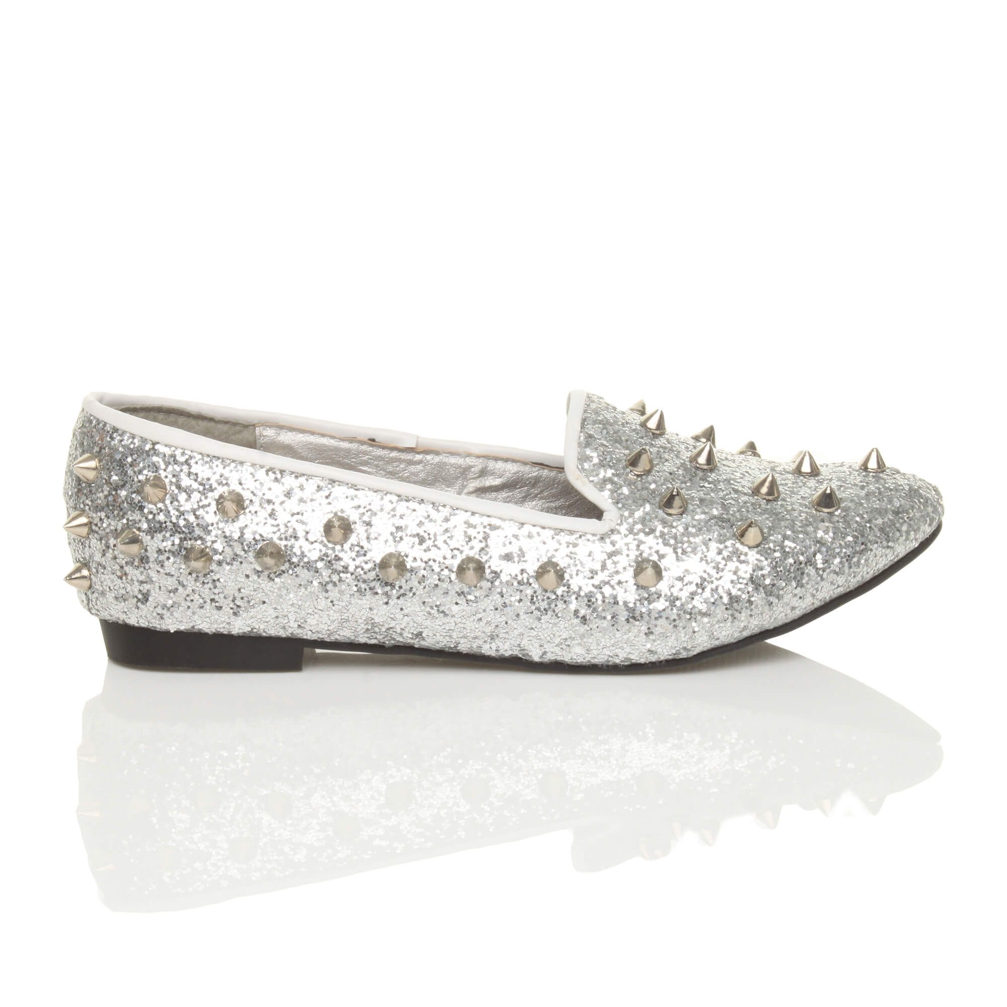 AJVANI Flat Heel Studded Spike Diamante Loafers