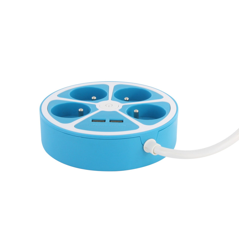 Multiprise circulaire 4 prises 2 USB bleu 1,5 m CHACON