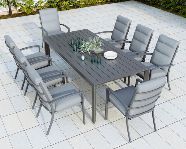 Jette 8 Seater Dining Setting Bundle - Gunmetal Grey