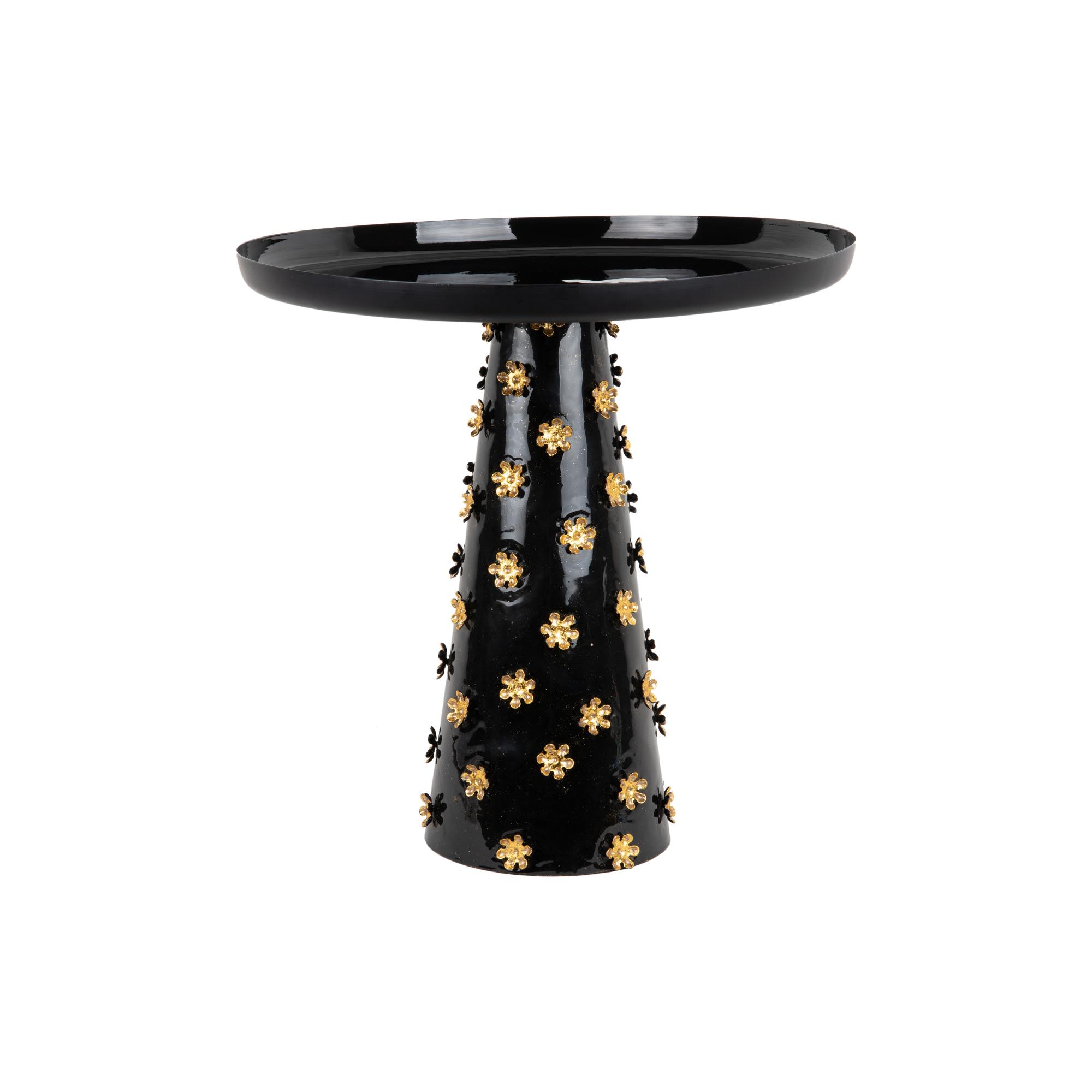 Leitmotiv bijzettafel Golden Flowers - zwart - Ø50cm