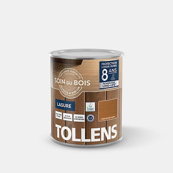 Lasure extérieure Soin du bois Tollens effet chêne moyen satin 1L