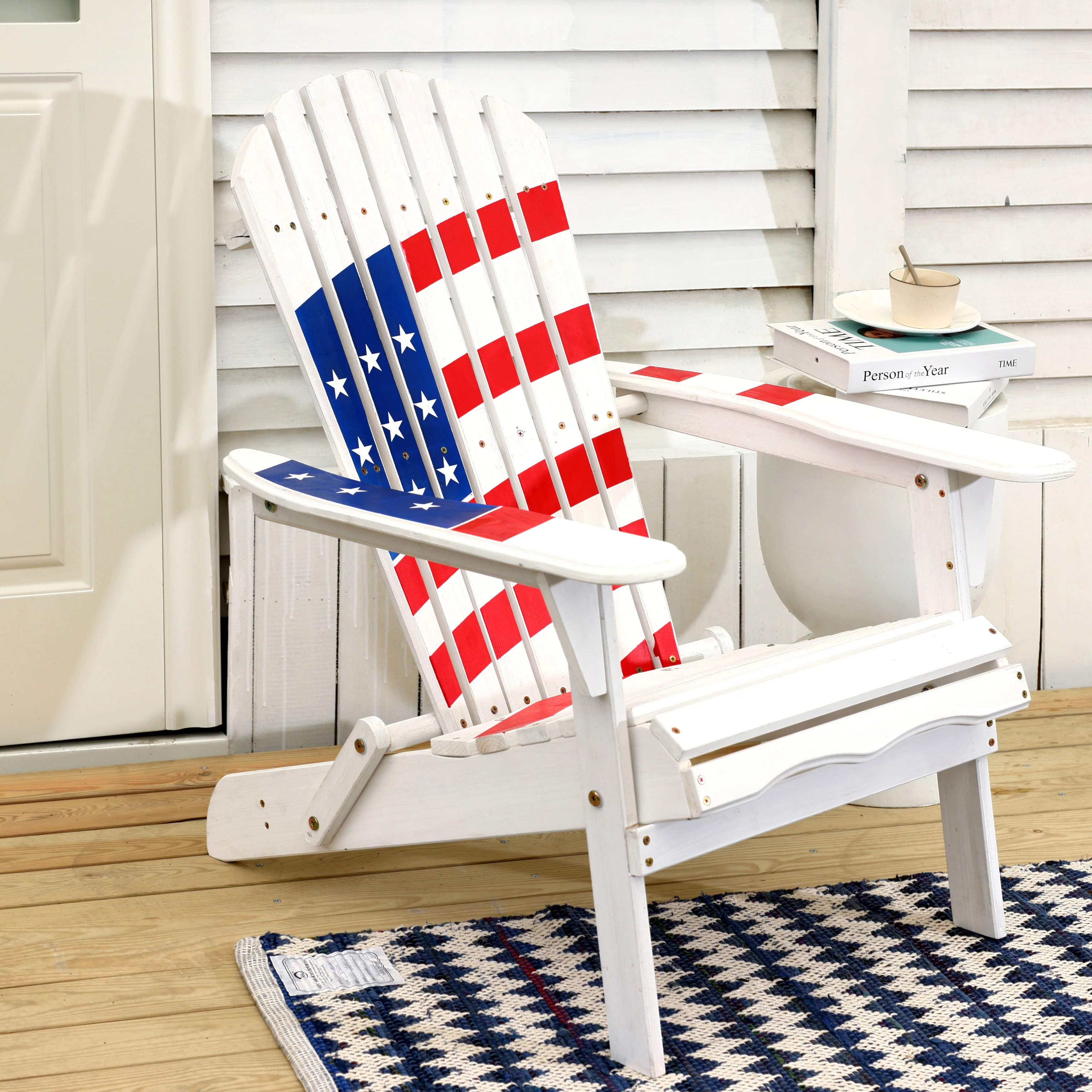 Adirondack USA Flag Patriotic Outdoor Wood Chair