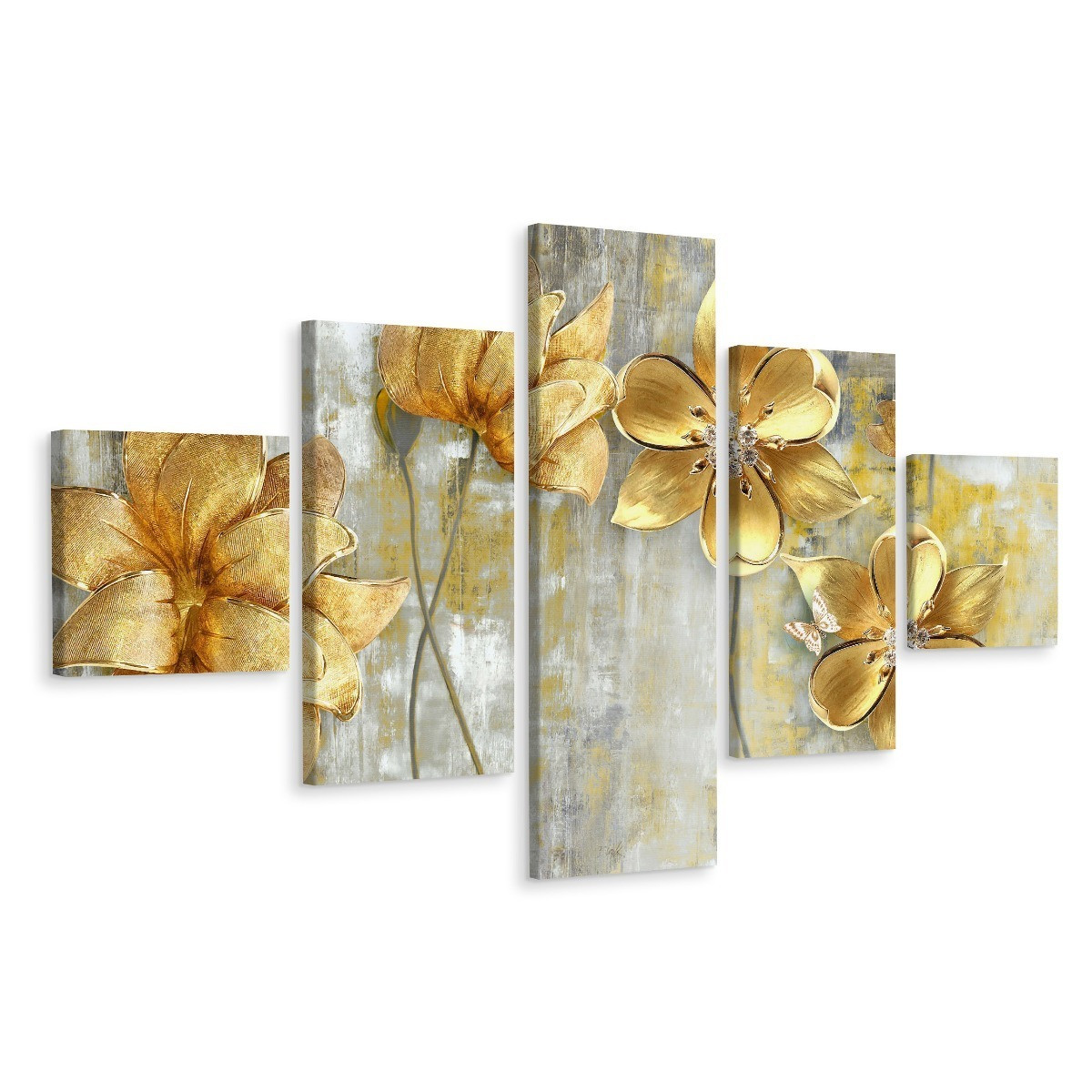 Obraz 5-Częściowy Beżowe KWIATY Abstrakcja 3D 150x90cm