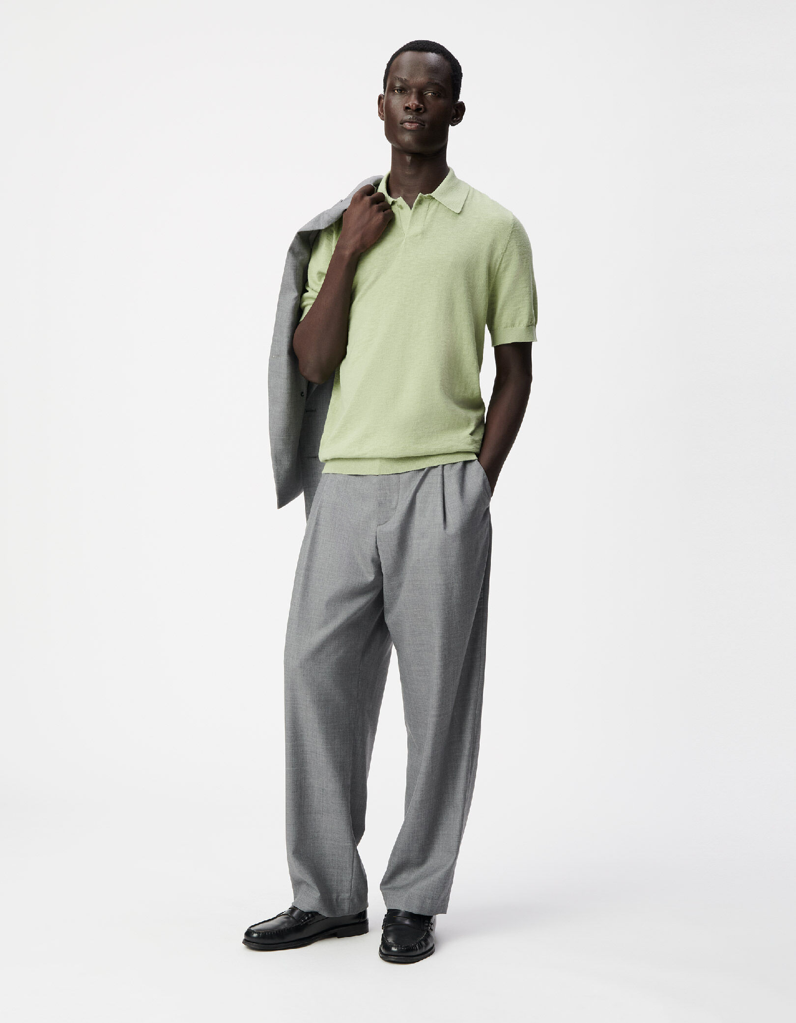 Polo manches courtes vert maille flammée Homme